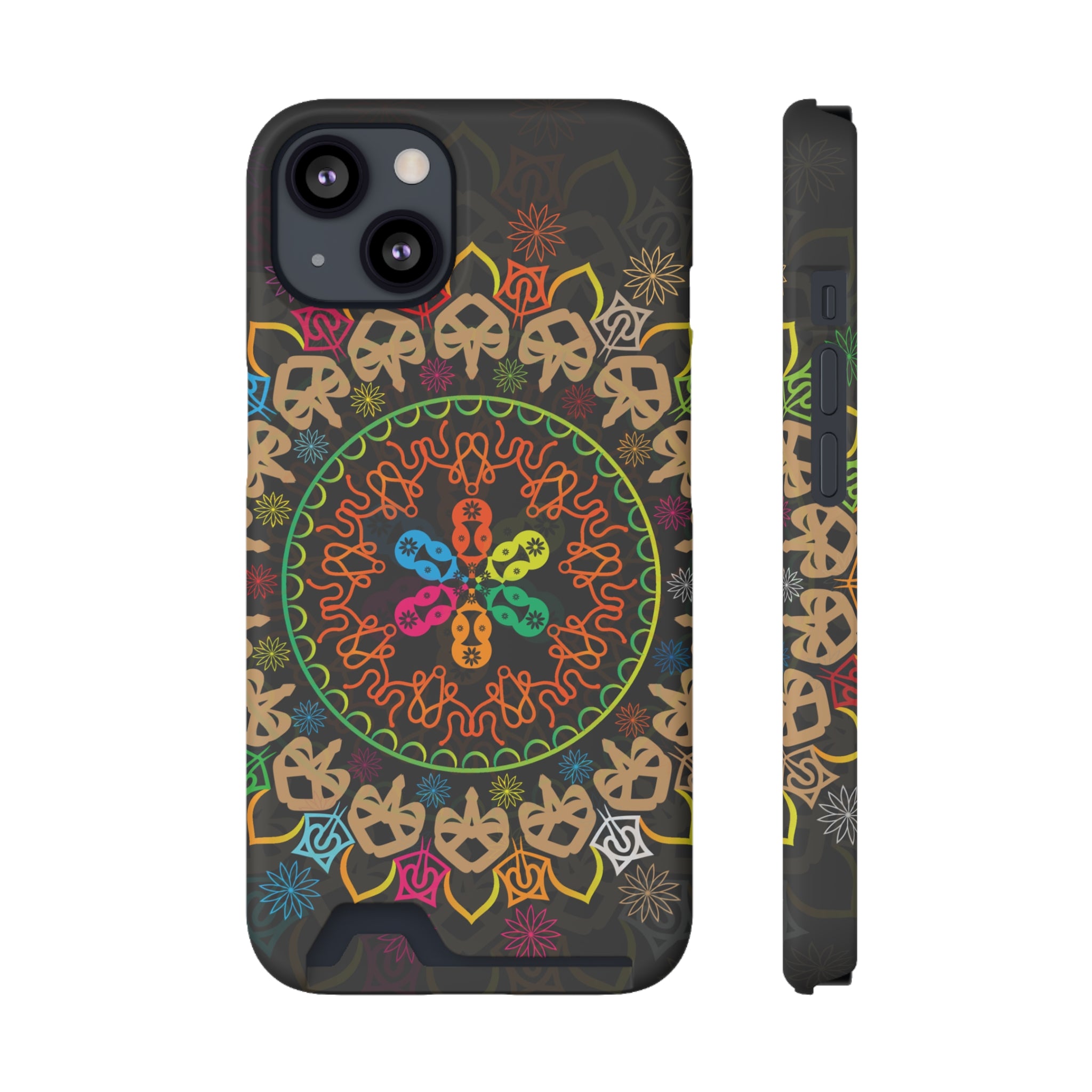 Colorful Mandala Phone Case with Card Holder, Bohemian Phone Accessory, Gift for Him/Her, Vibrant Smartphone Case, Artistic Phone Cover