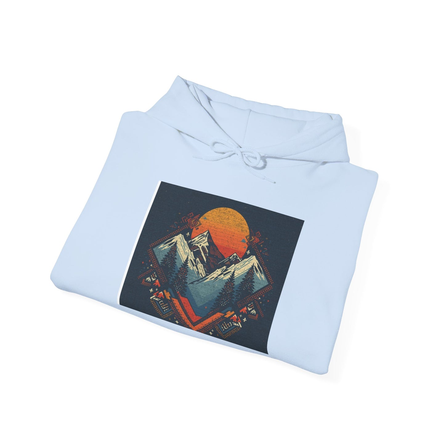 Mountain Sunset Hoodie – Retro Geometric Peaks & Rising Sun Sweatshirt