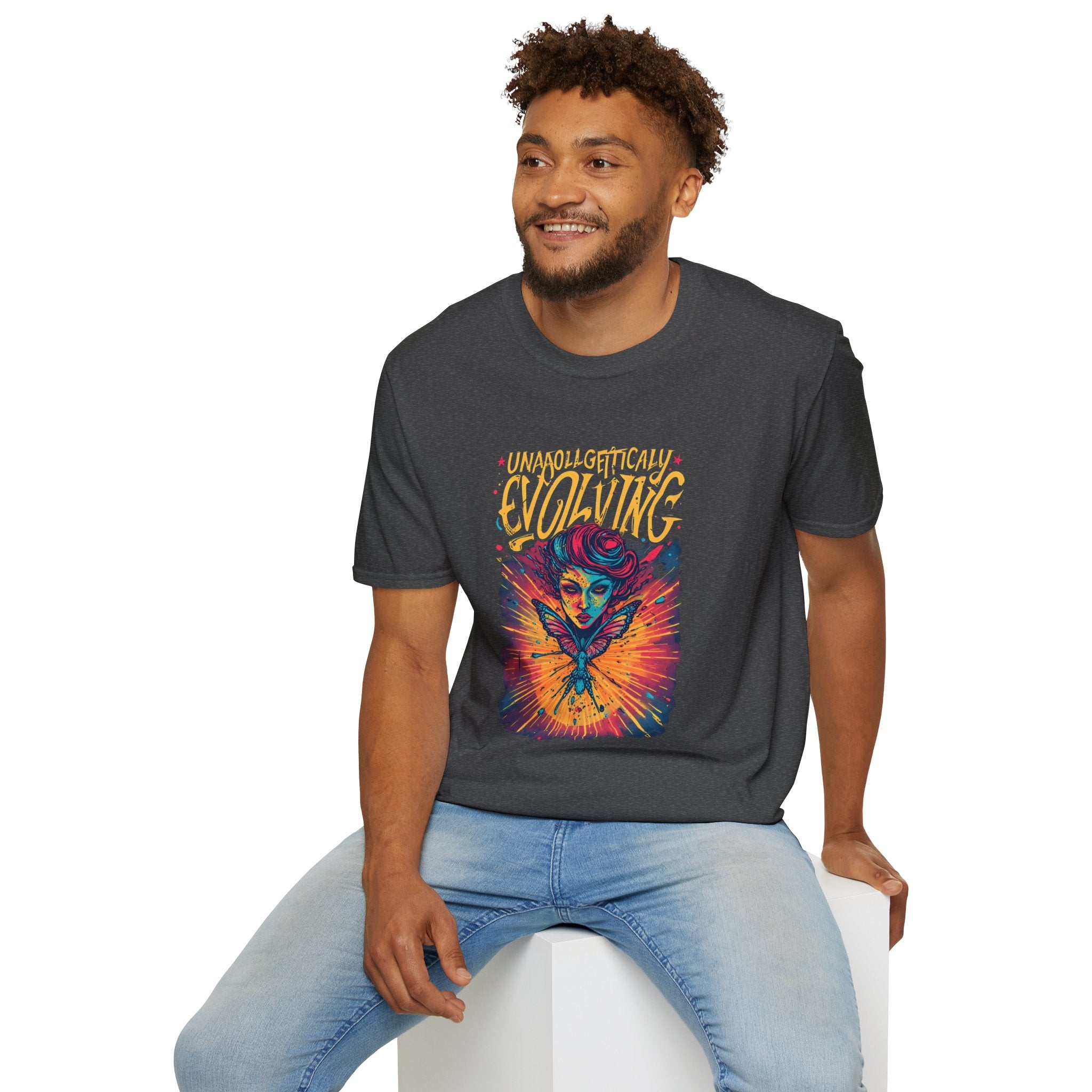 Evolving Butterfly Graphic T-Shirt — "Unapologetically Evolving" Vibrant Psychedelic Tee