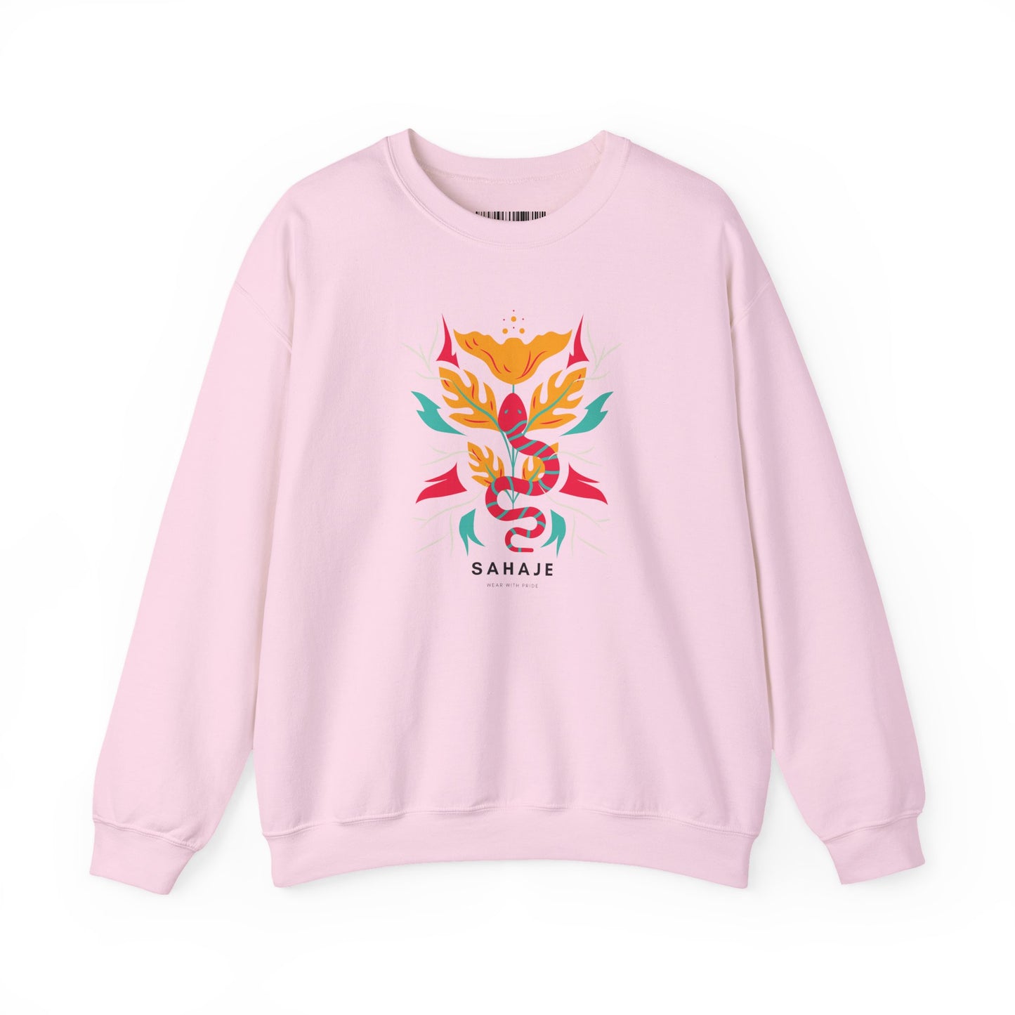 Sahajé Floral Snake Crewneck Sweatshirt — Colorful Botanical Serpent Graphic