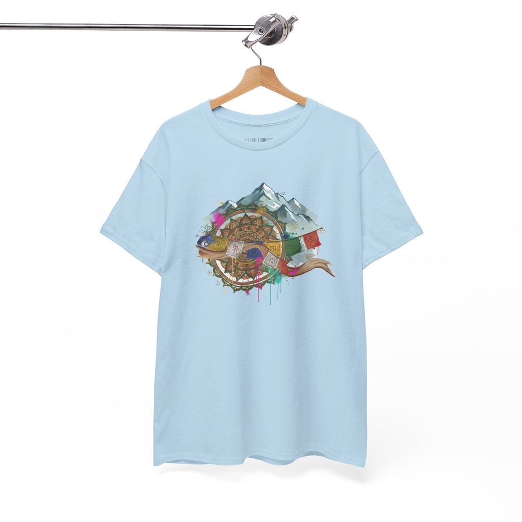 Adventure Compass Graphic Tee — Mountain, Globe & Flag Illustration