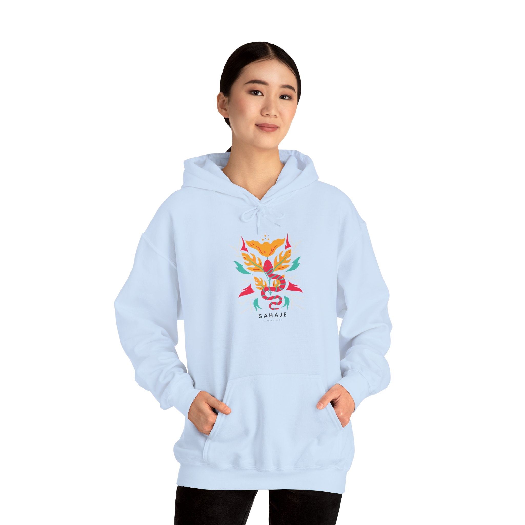 Floral Snake Hoodie — Colorful Serpent & Bloom Graphic Sweatshirt