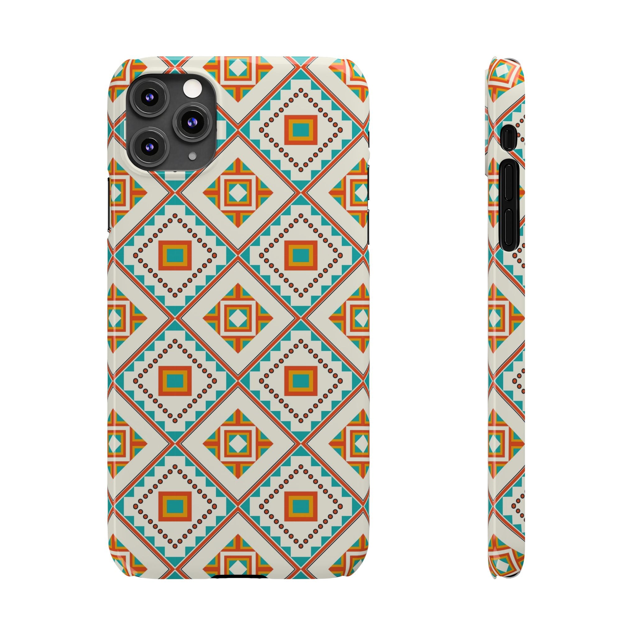 Slim Phone Case — Retro Geometric Tile Pattern (Turquoise & Orange)