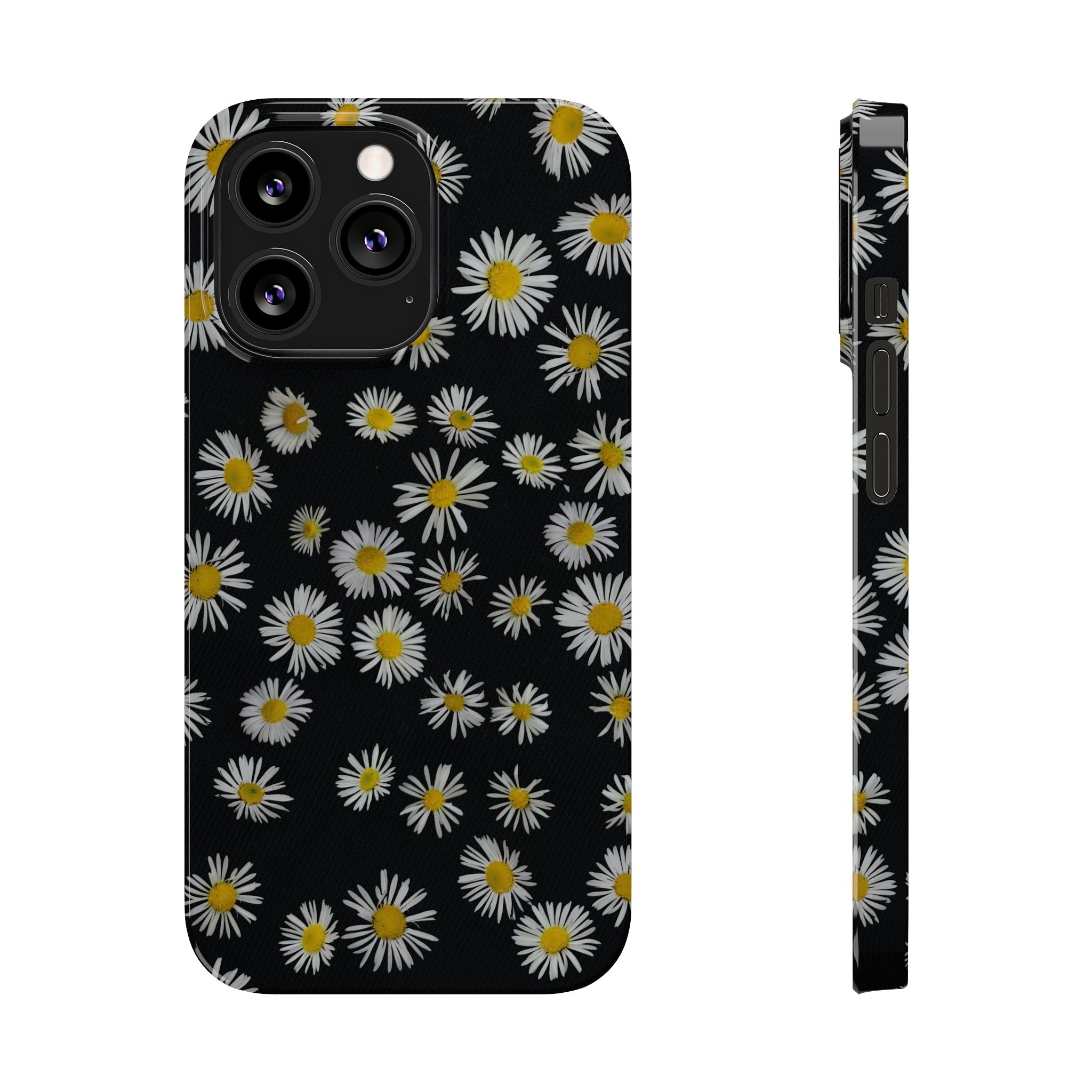 Daisy Pattern Slim Phone Case — Black Background Floral iPhone Case