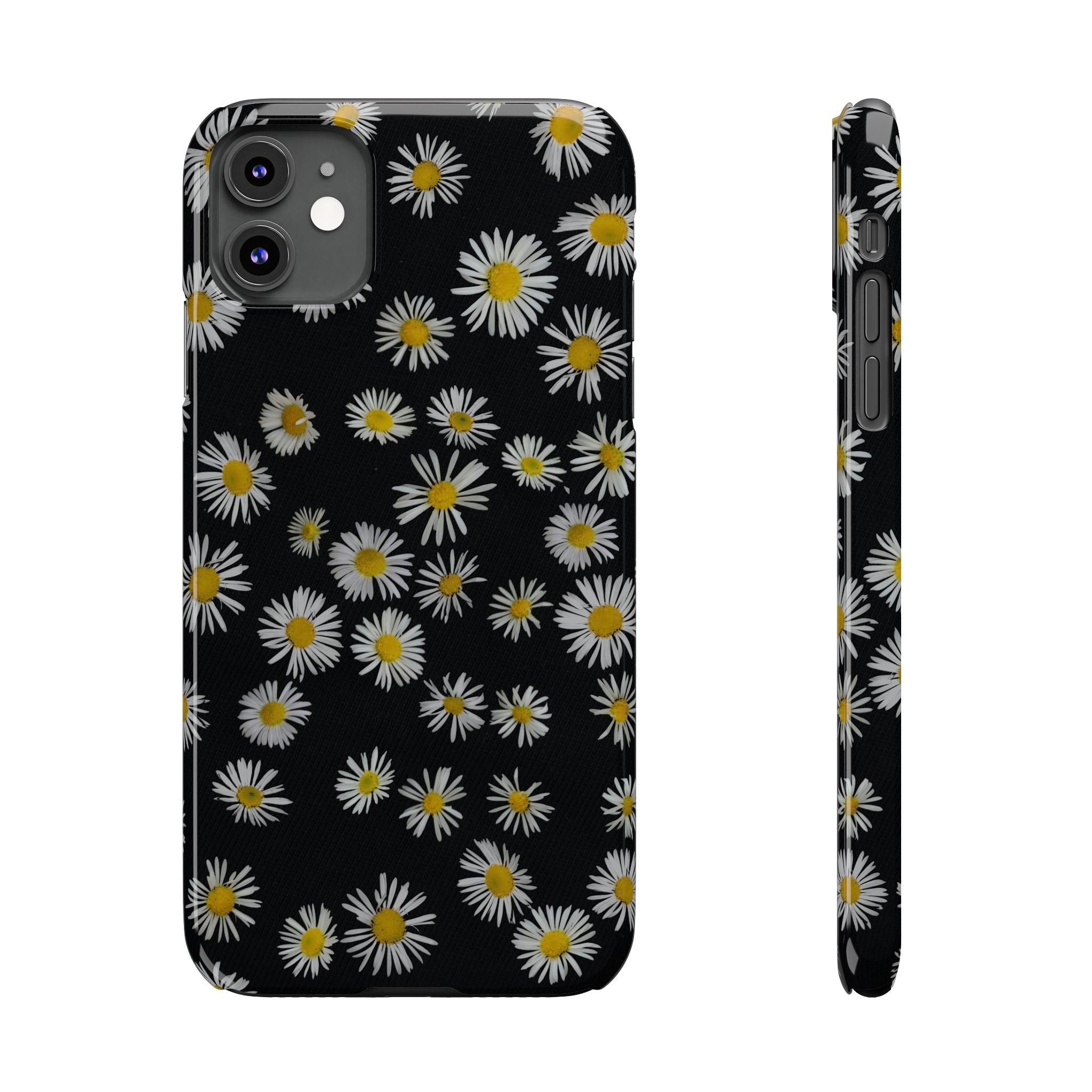 Daisy Pattern Slim Phone Case — Black Background Floral iPhone Case
