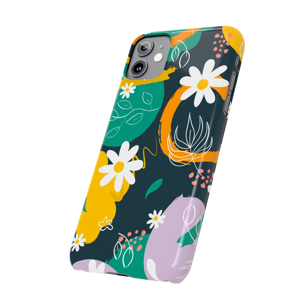 Floral Circle Slim Phone Case — Colorful Abstract Daisies Phone Cover