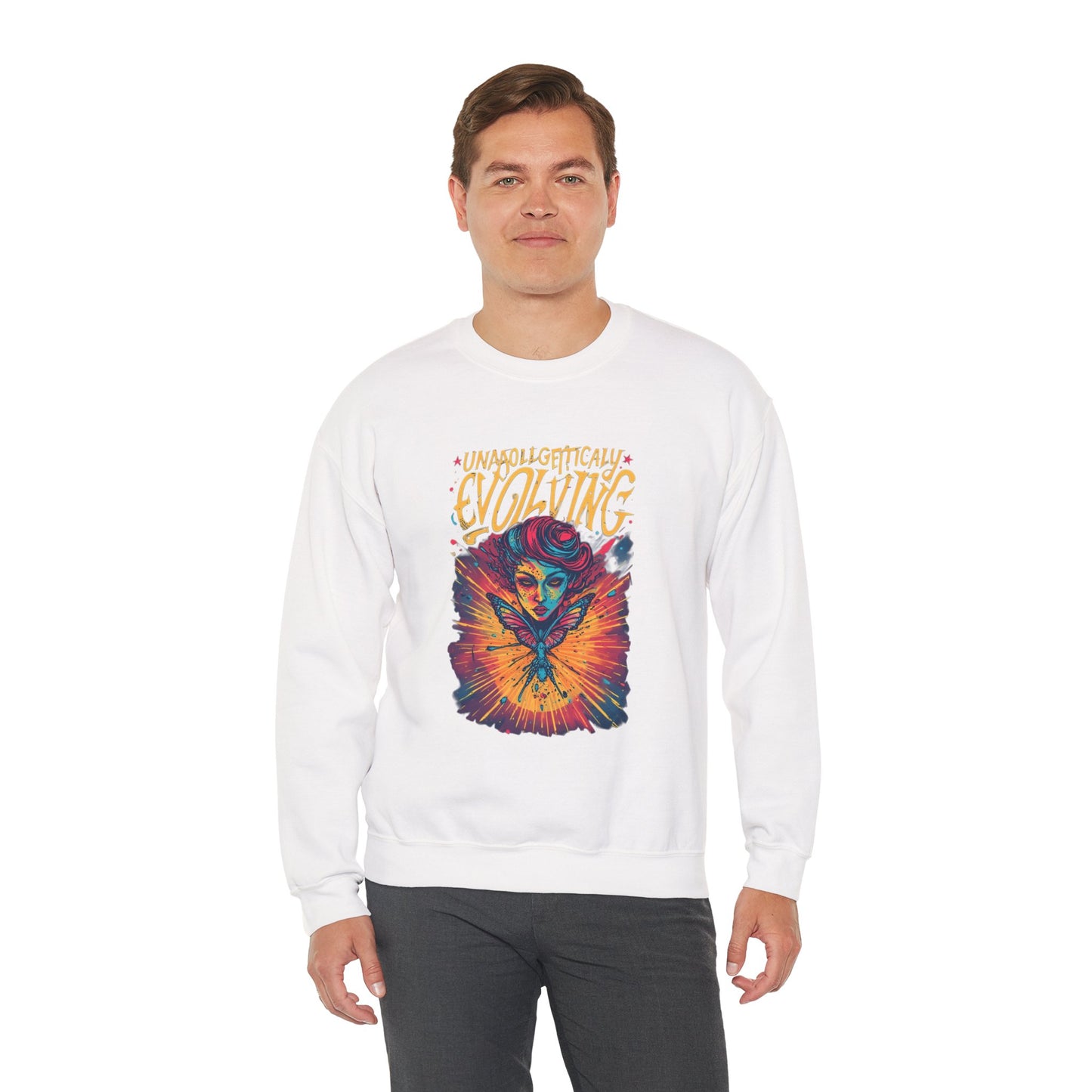 Evolving Butterfly Crewneck Sweatshirt — "Unafraid, Authentically Evolving" Inspirational Pullover