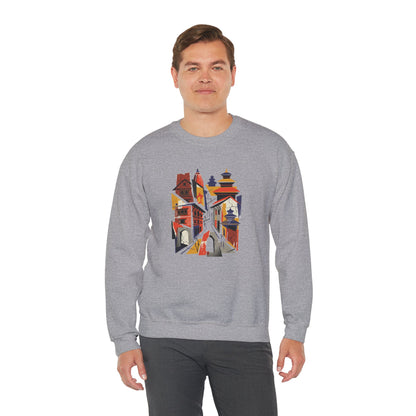 Architectural Cityscape Crewneck Sweatshirt — Abstract Urban Alley Art