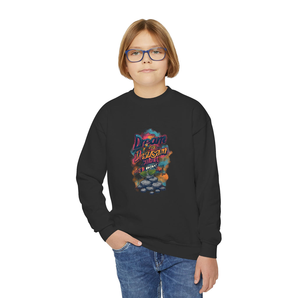 Youth Crewneck Sweatshirt — 'Dream Big, Stay Awesome' Colorful Graphic