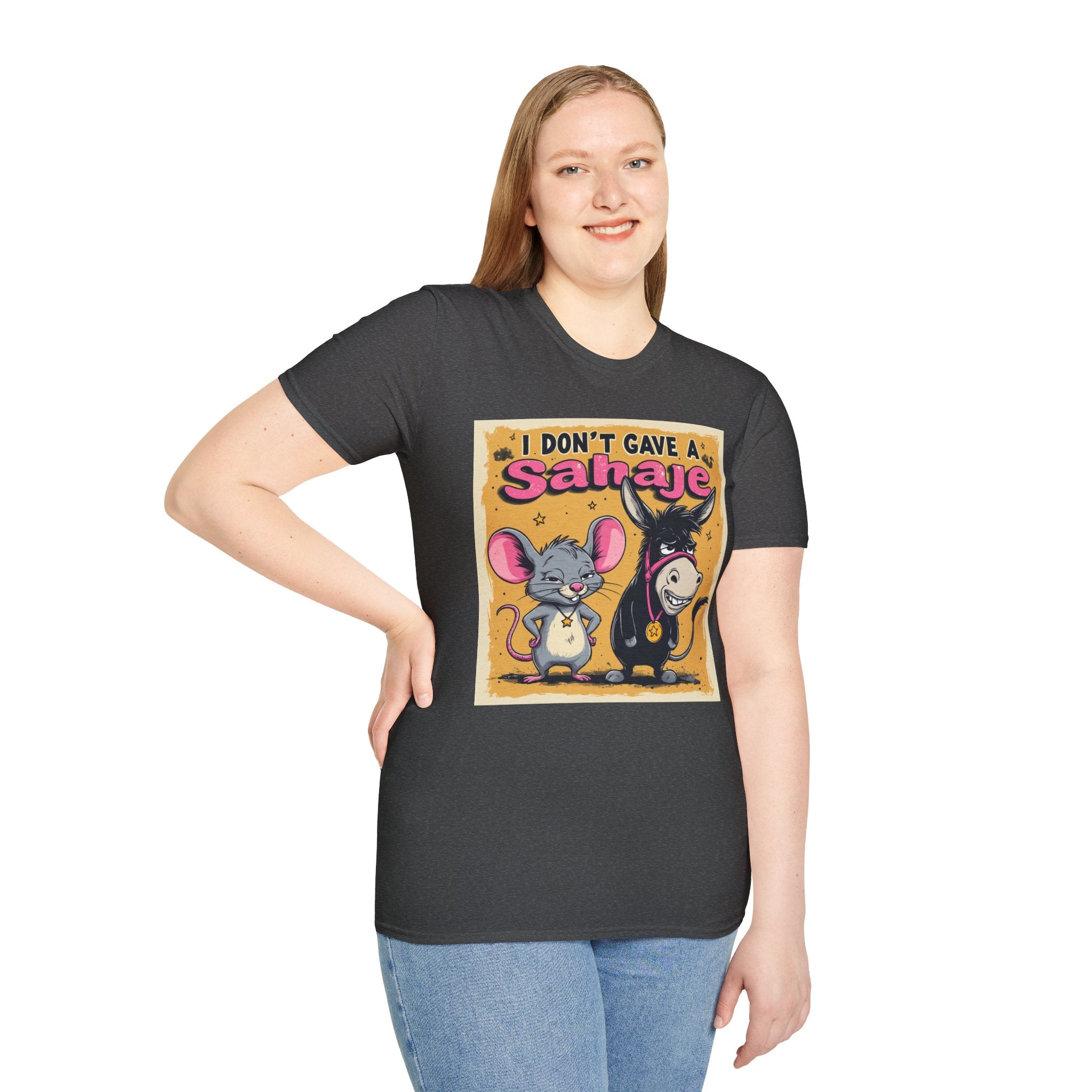 Don’t Give a Satrage T-Shirt — Funny Mouse & Donkey Cartoon Tee