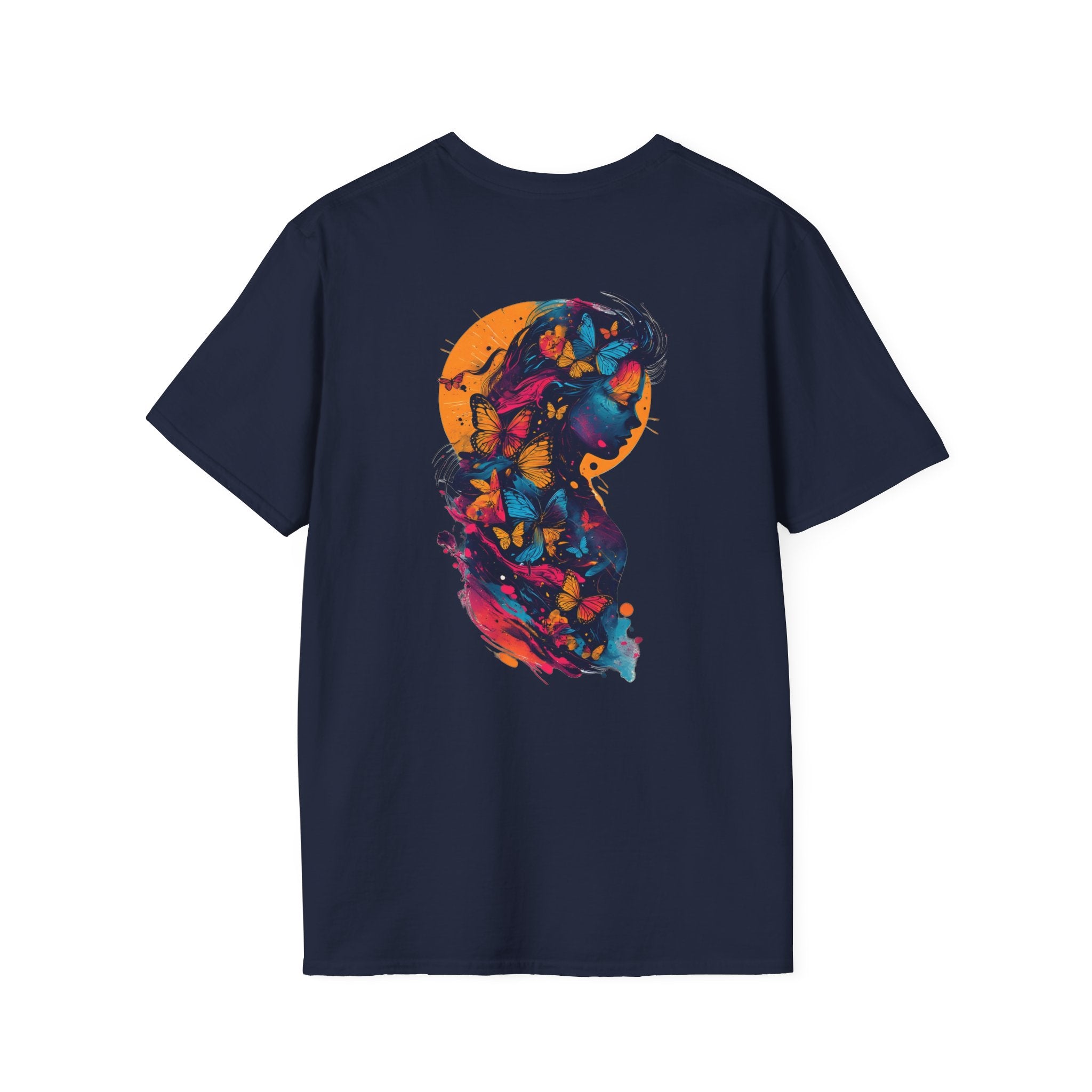 Butterfly Silhouette T-Shirt — Colorful Woman Profile Graphic Tee