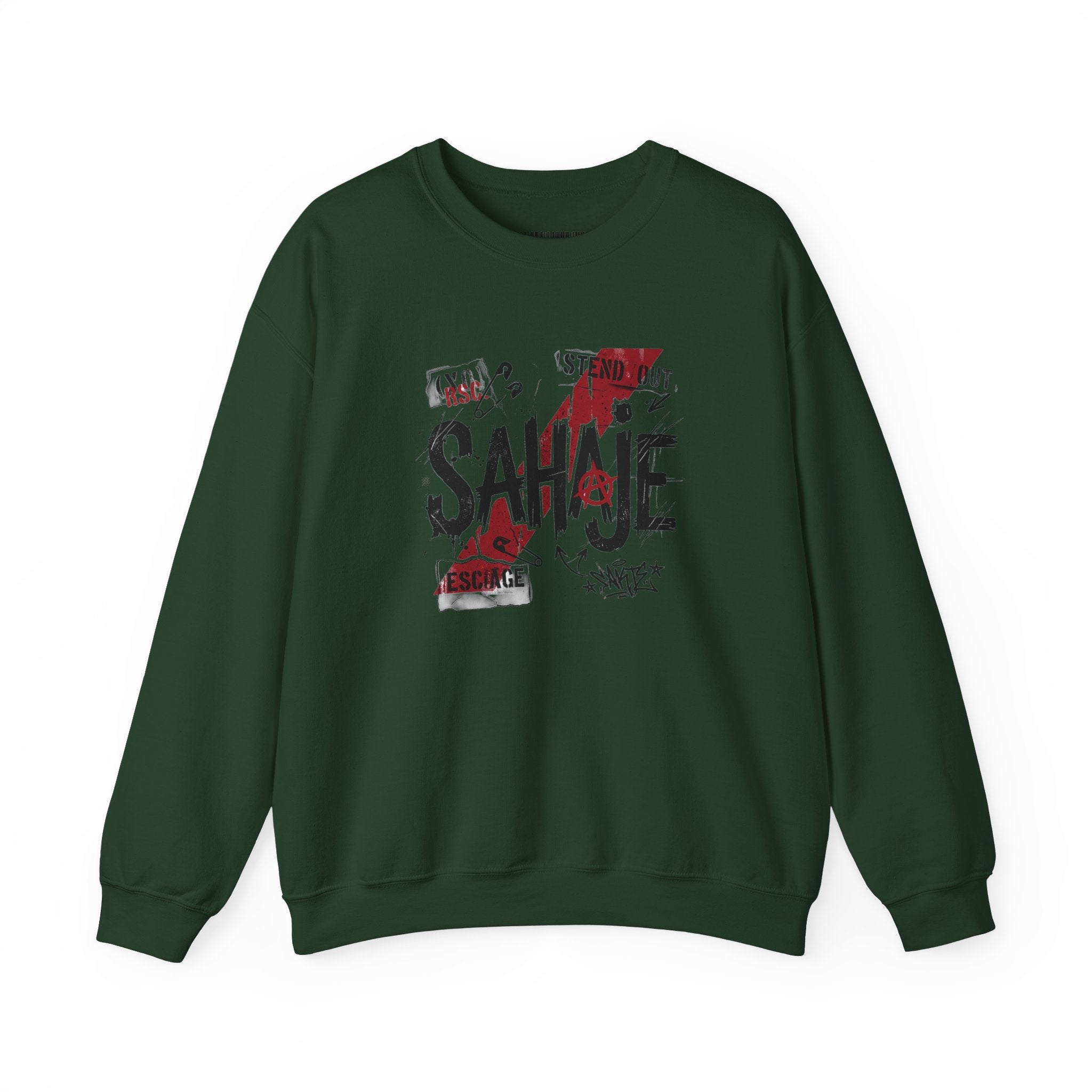 Crewneck Sweatshirt — 'Sahaje' Distressed Script Graphic