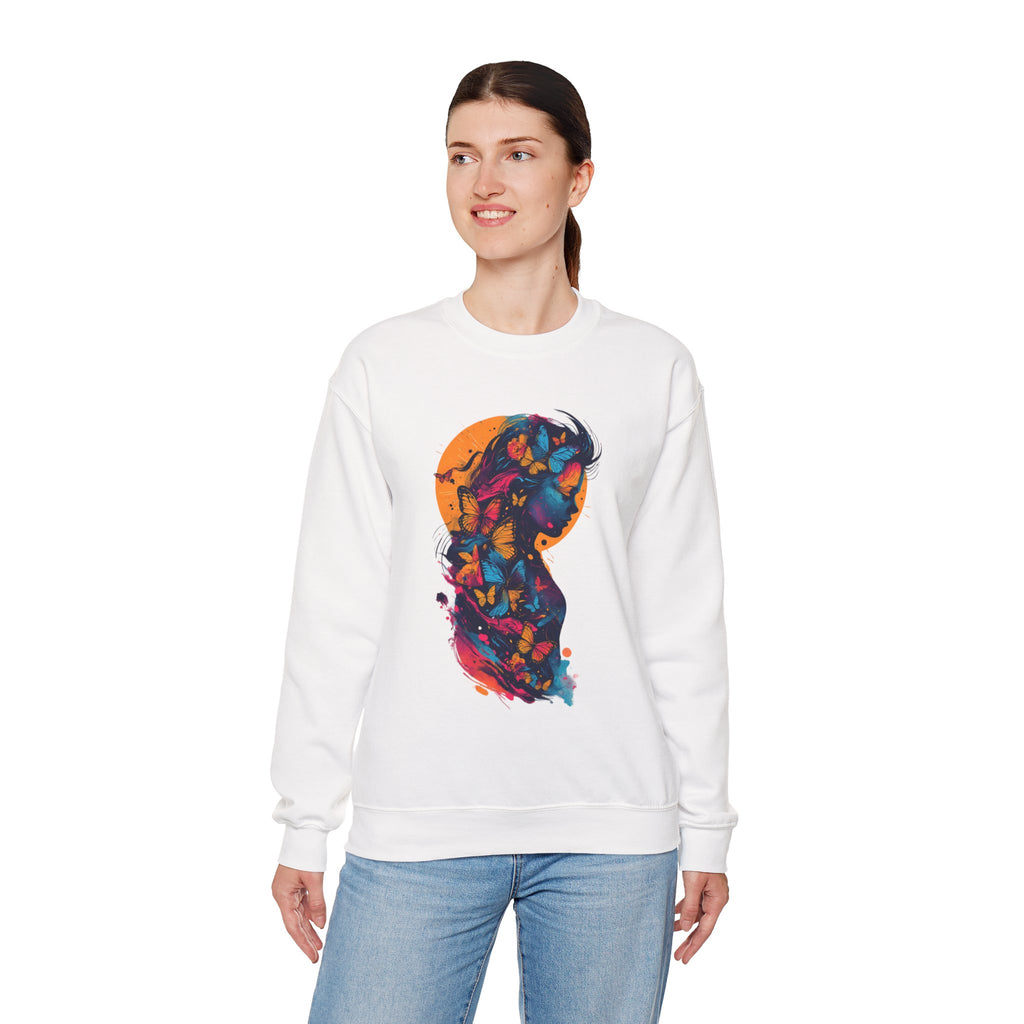 Butterfly Silhouette Crewneck Sweatshirt — Colorful Butterfly Profile Graphic