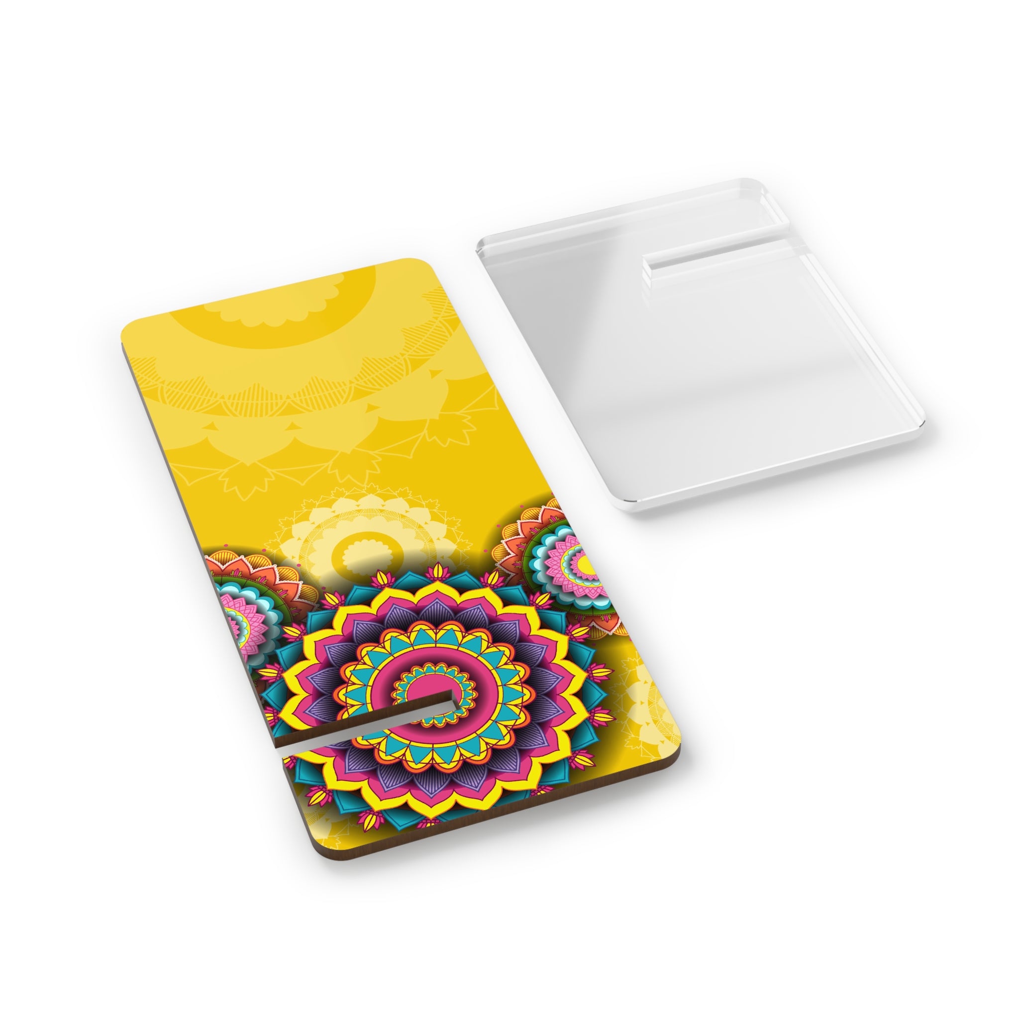 Colorful Mobile Display Stand for Smartphones - Mandala Design, Desk Organizer, Phone Holder, Gift for Tech Lovers, Home Office Decor