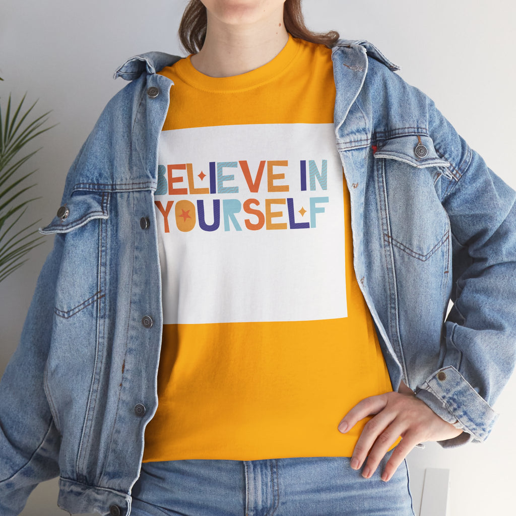 T-Shirt — "Believe in Yourself" Colorful Retro Motivational Tee