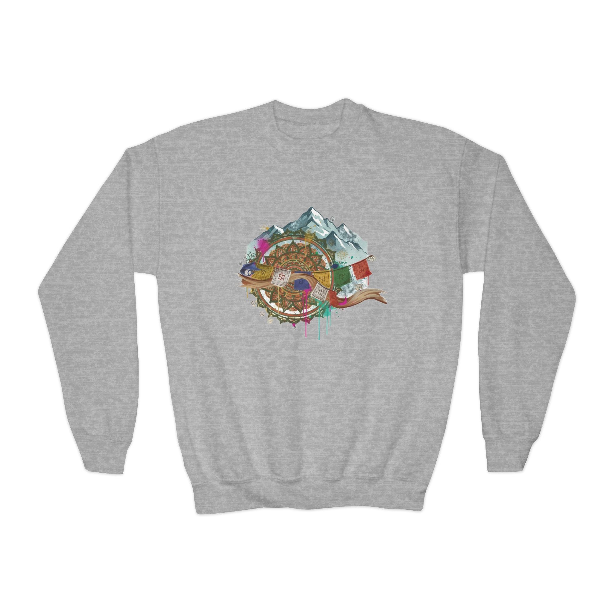 Youth Sweatshirt - Colorful Mountain Adventure Turtle Graphic Crewneck