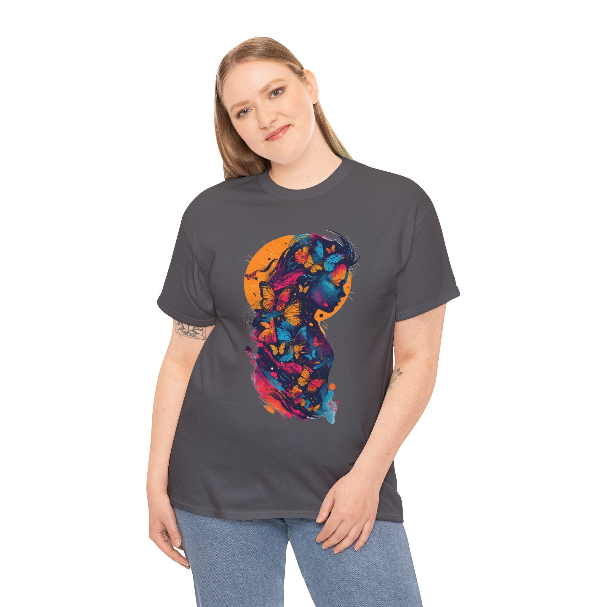 Butterfly Silhouette Graphic Tee — Colorful Maternity Profile Design