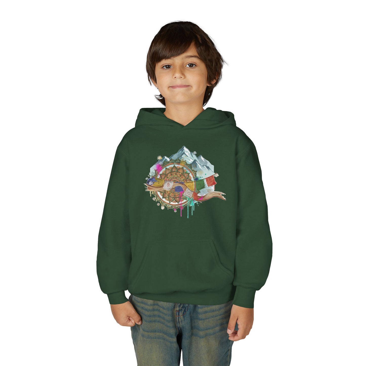 Youth Hoodie — Colorful Mountain Adventure Graphic