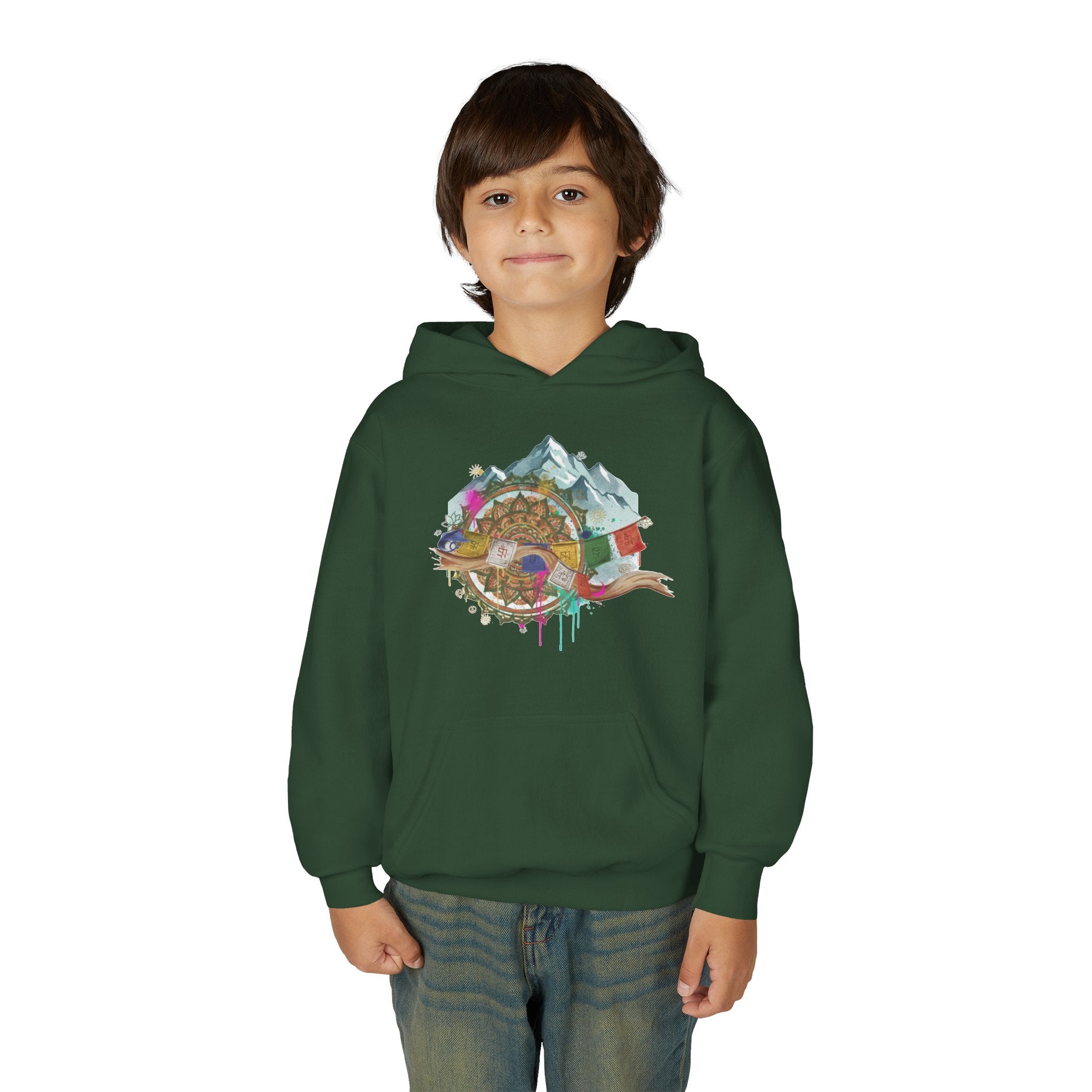 Youth Hoodie — Colorful Mountain Adventure Graphic