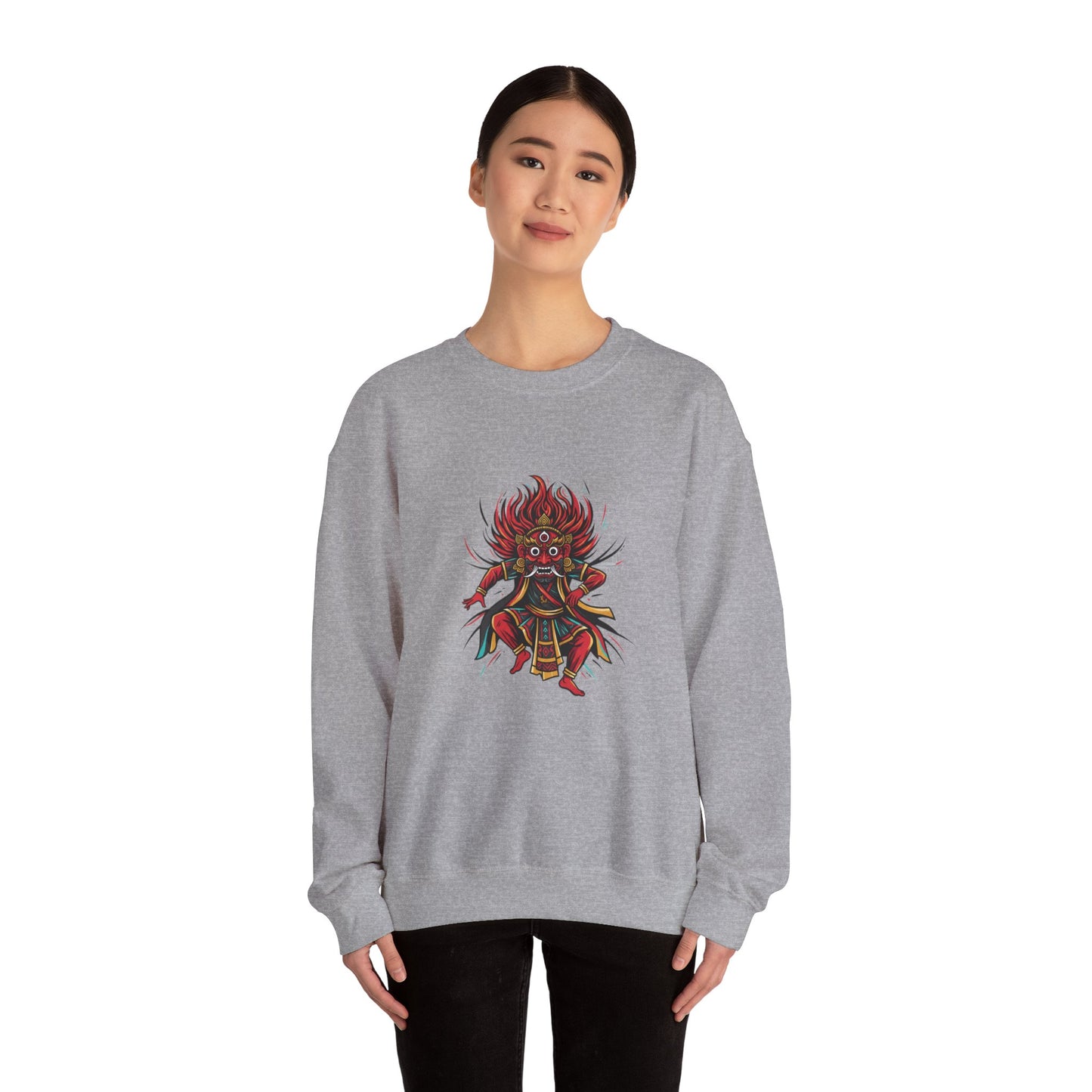 Crewneck Sweatshirt — Red Demon Guardian Graphic