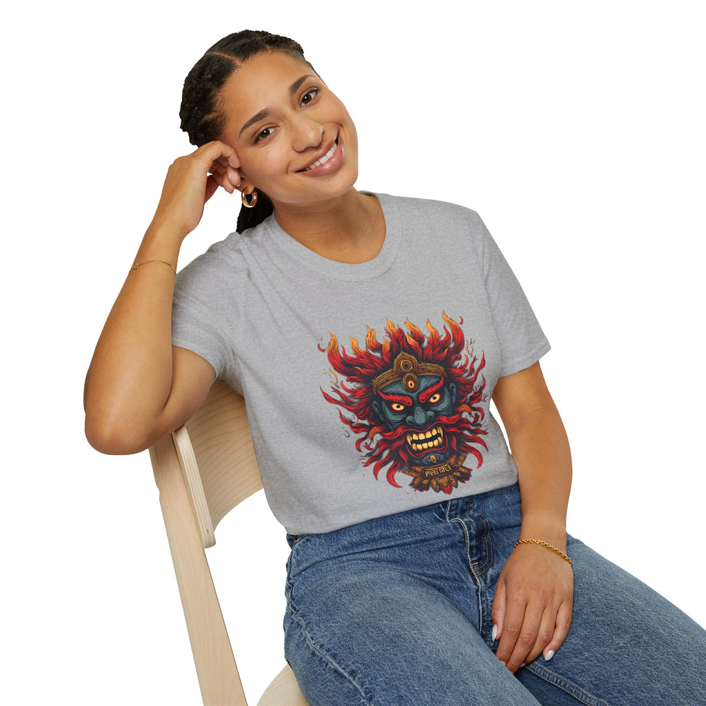 Flaming Demon Mask T-Shirt — Fierce Tattoo-Style Graphic Tee