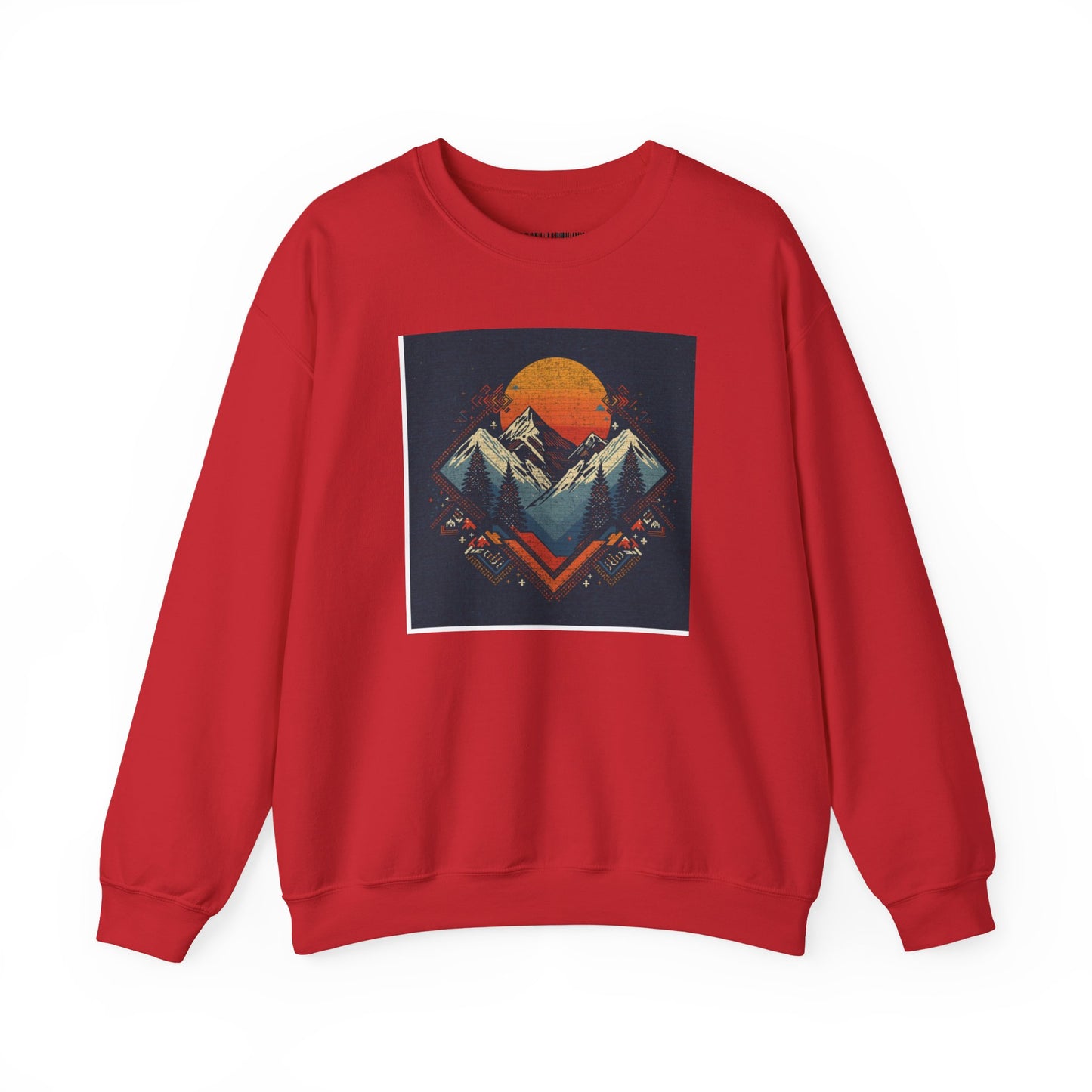 Mountain Sunset Crewneck Sweatshirt — Retro Geometric Peaks Graphic