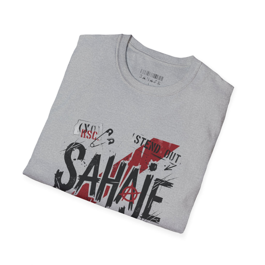Sahajé Graphic T-Shirt — Bold Streetwear Tee with Red Slash Design