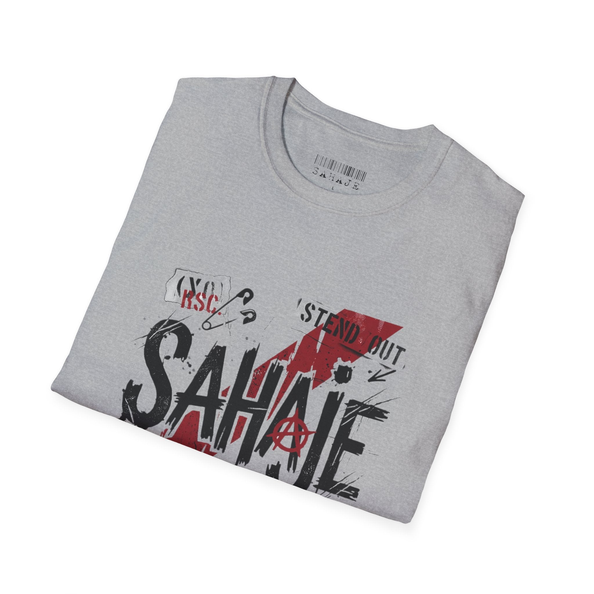Sahajé Graphic T-Shirt — Bold Streetwear Tee with Red Slash Design