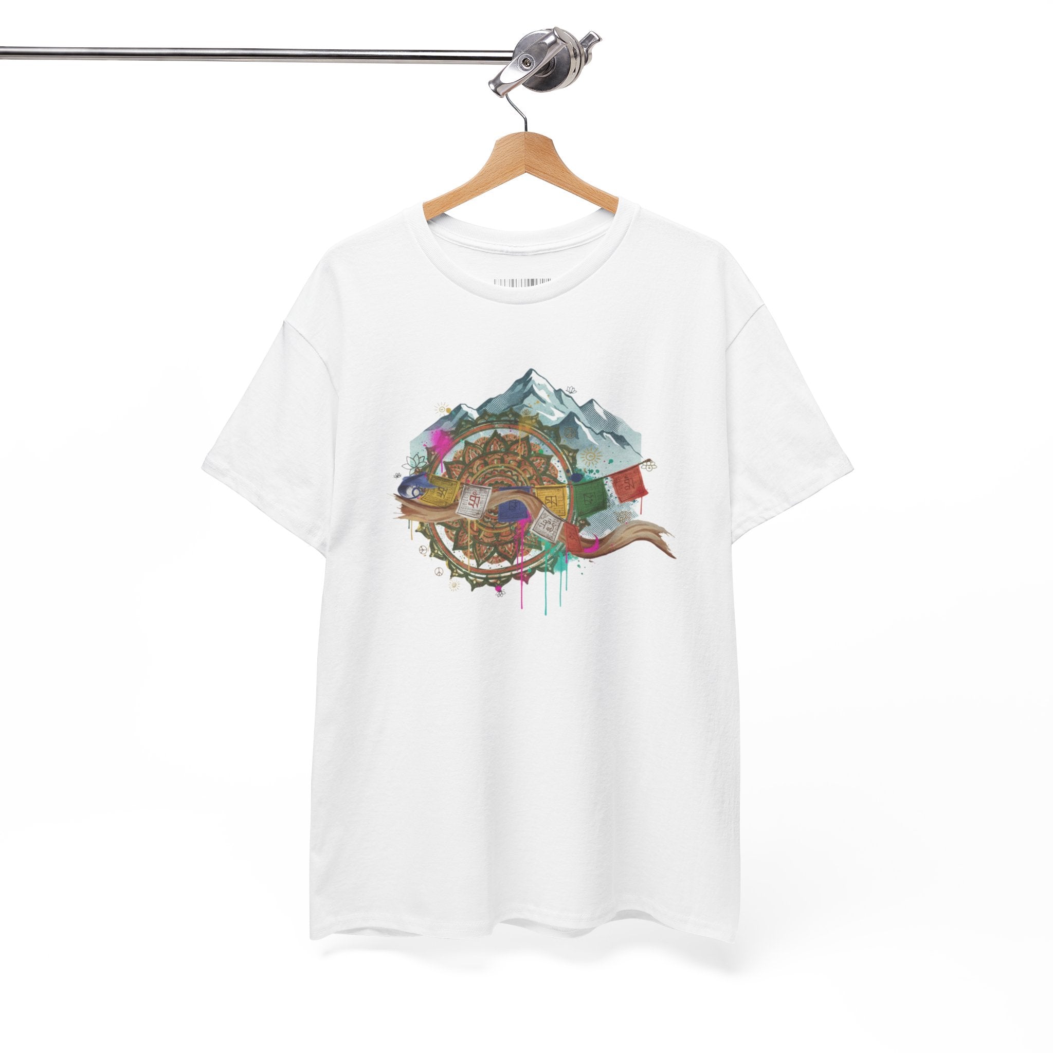 Adventure Compass Graphic Tee — Mountain, Globe & Flag Illustration