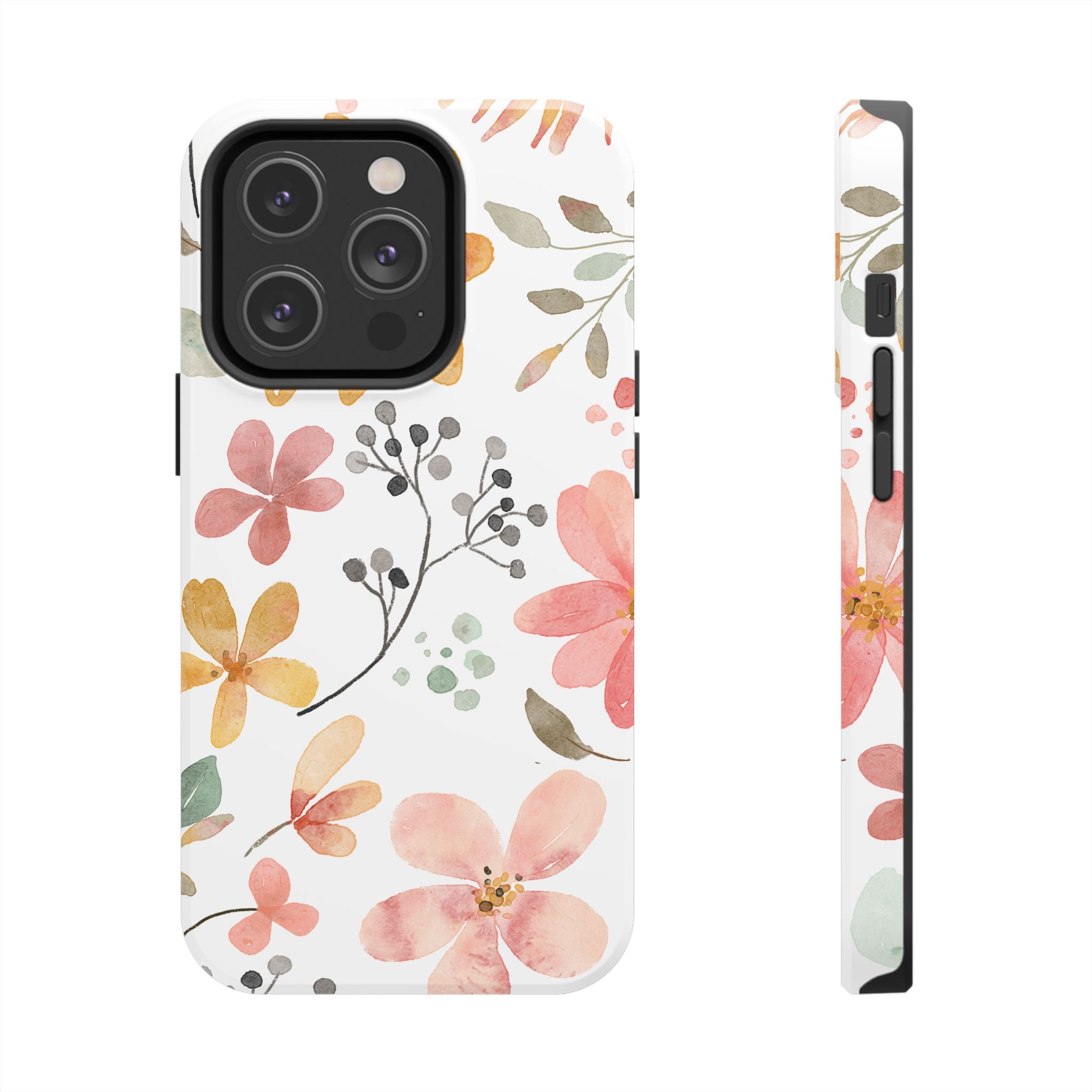 Floral Watercolor Tough Phone Case — Pink & Peach Botanical Protection
