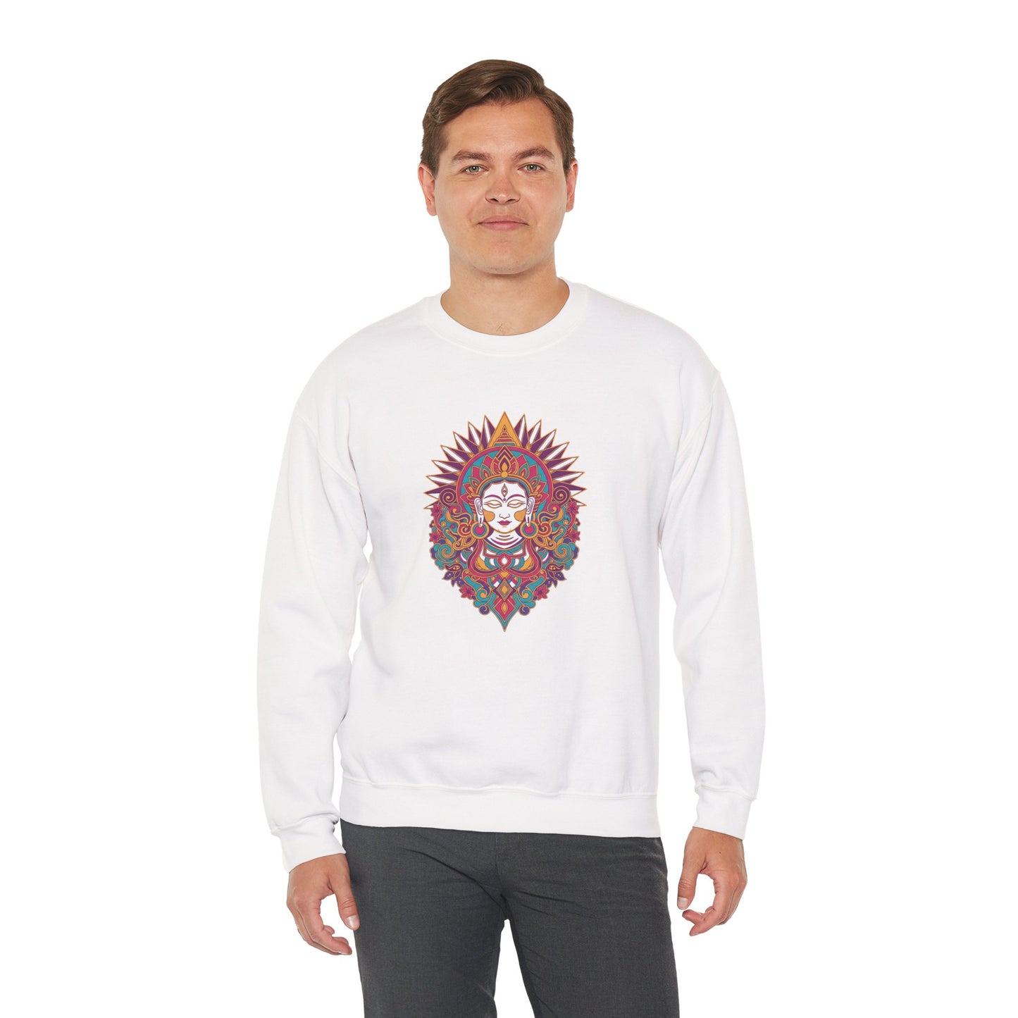 Crewneck Sweatshirt — Colorful Mandala Goddess Graphic