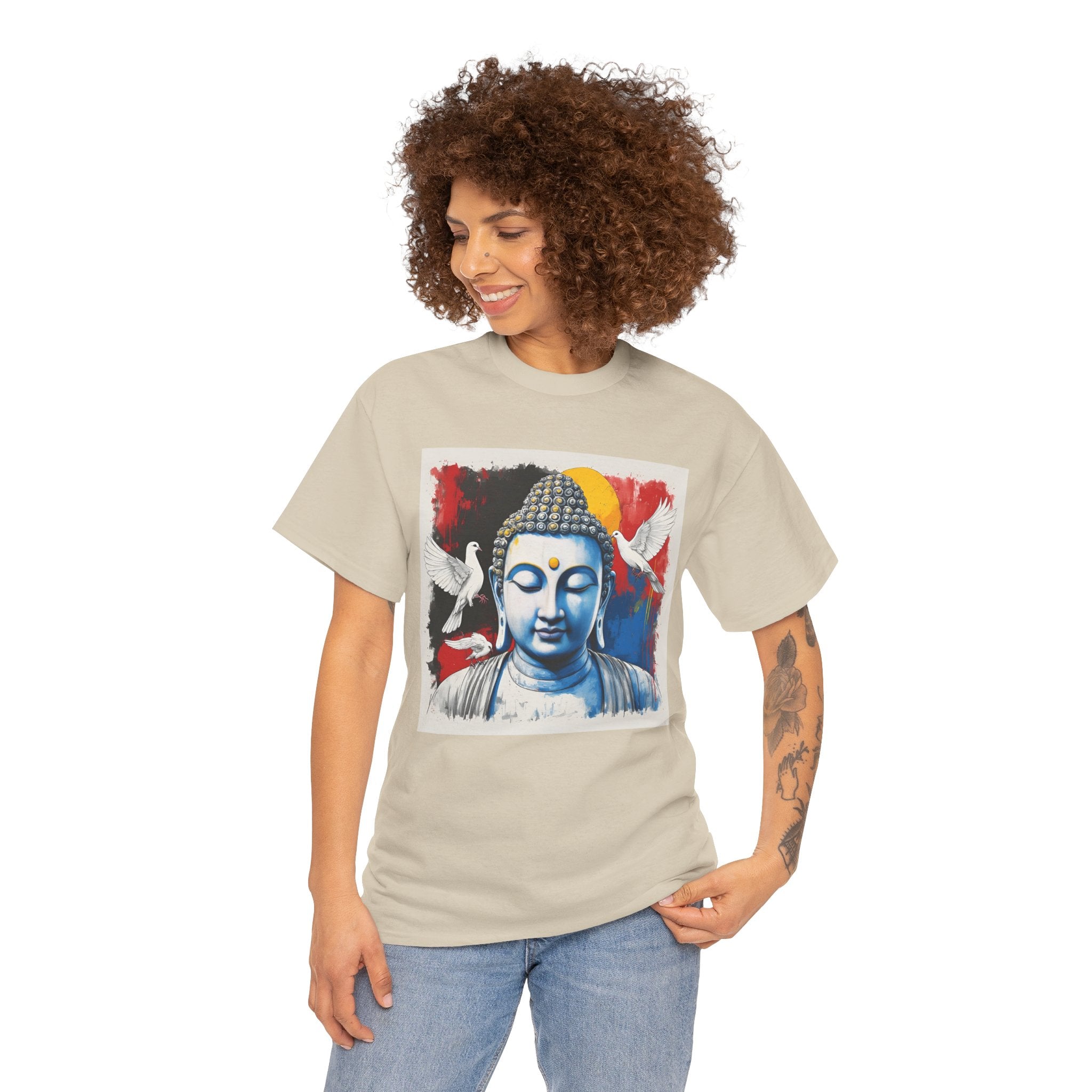 Buddha Peace Tee — Colorful Buddha & Doves Graphic T-Shirt