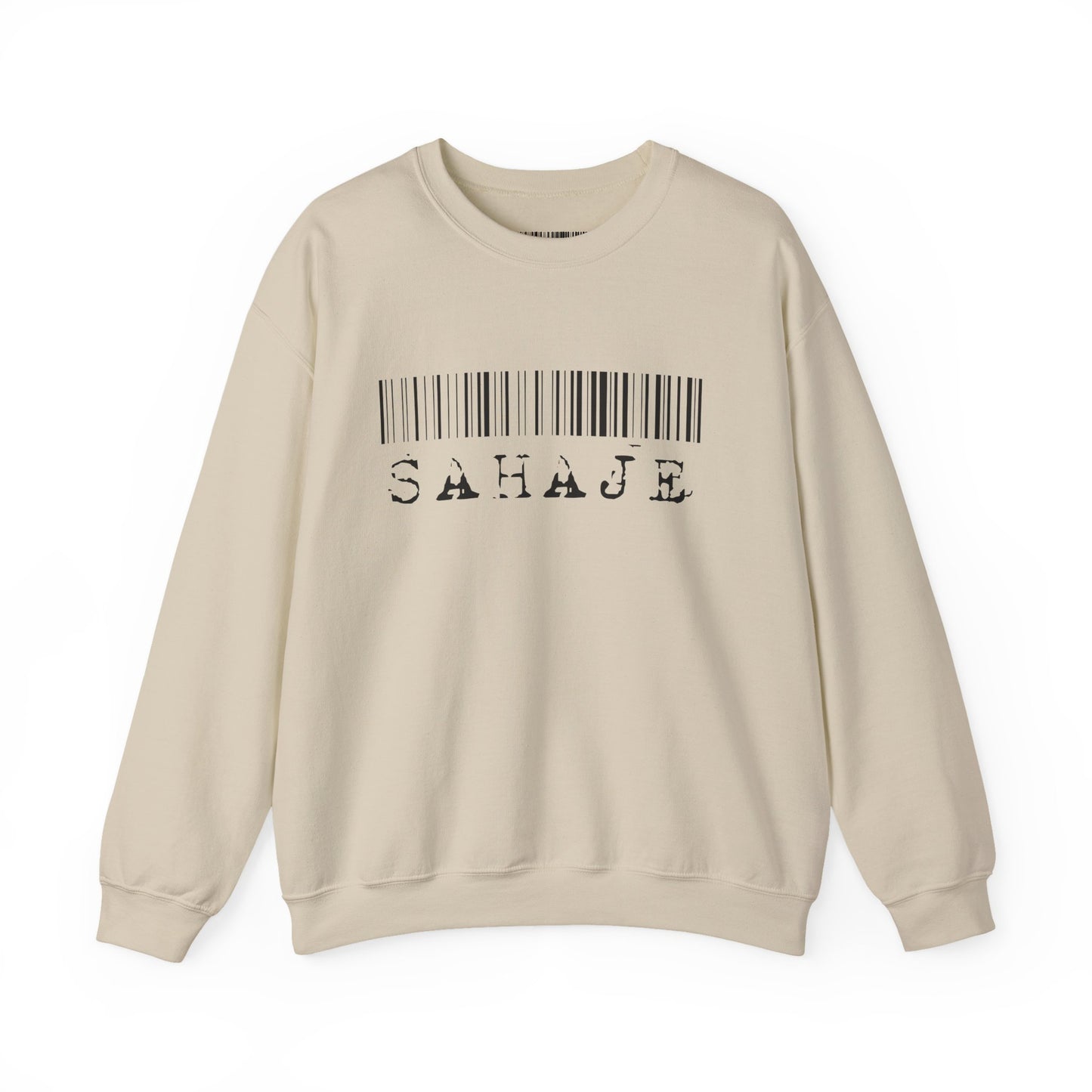 Sahaje Barcode Crewneck Sweatshirt — Minimalist White Graphic Pullover