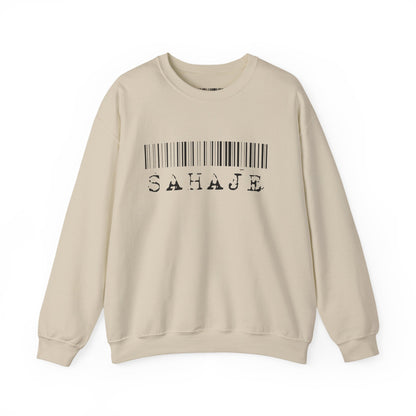 Sahaje Barcode Crewneck Sweatshirt — Minimalist White Graphic Pullover