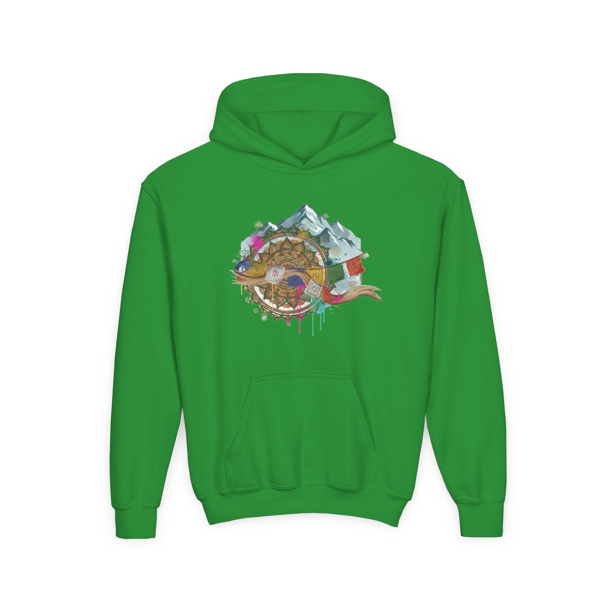 Youth Hoodie — Colorful Mountain Adventure Graphic