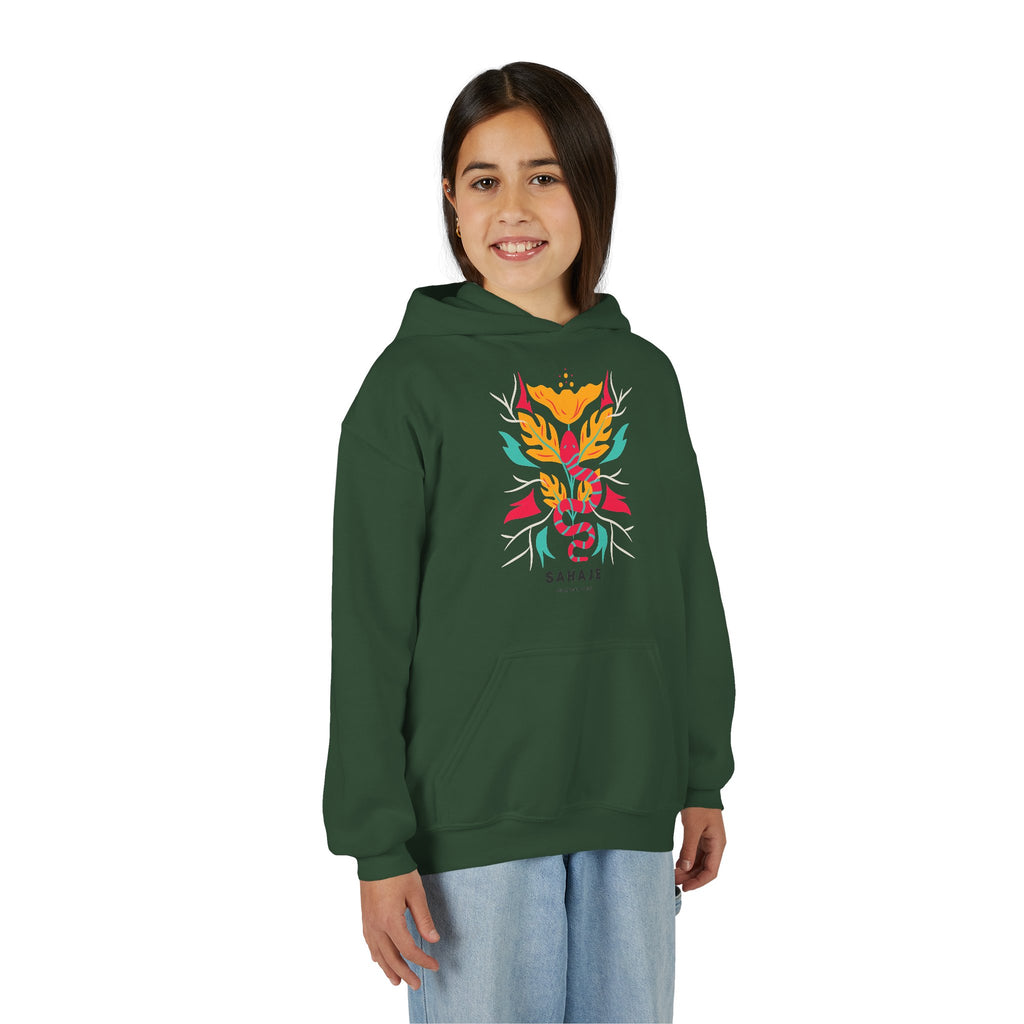 Youth Hoodie — Colorful Sahaja Floral Serpent Design