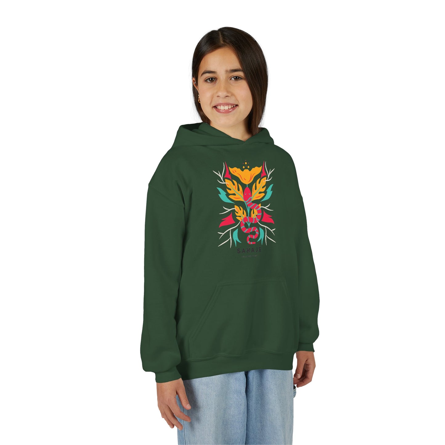 Youth Hoodie — Colorful Sahaja Floral Serpent Design