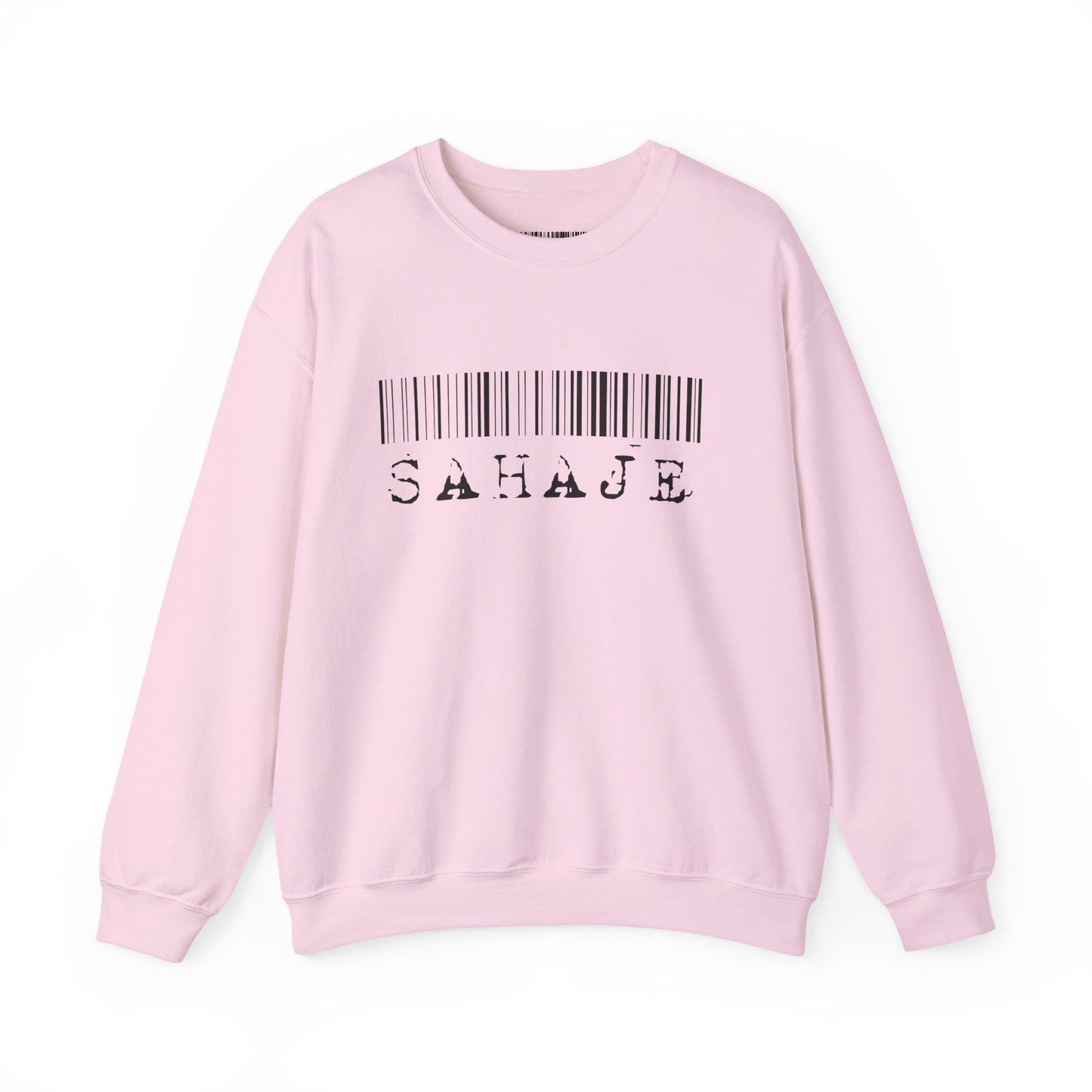 Sahaje Barcode Crewneck Sweatshirt — Minimalist White Graphic Pullover