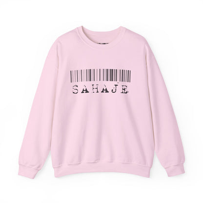Sahaje Barcode Crewneck Sweatshirt — Minimalist White Graphic Pullover