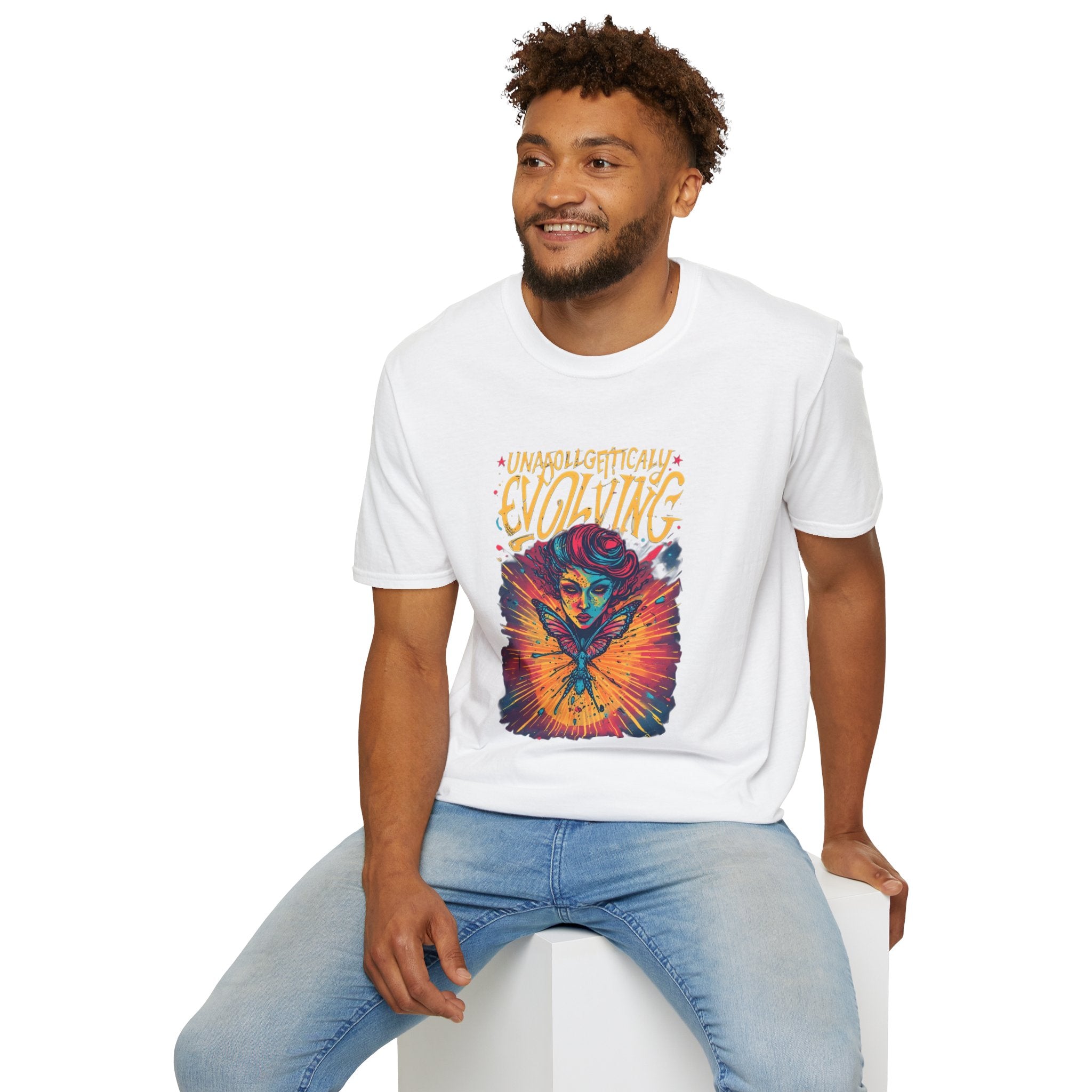 Evolving Butterfly Graphic T-Shirt — "Unapologetically Evolving" Vibrant Psychedelic Tee