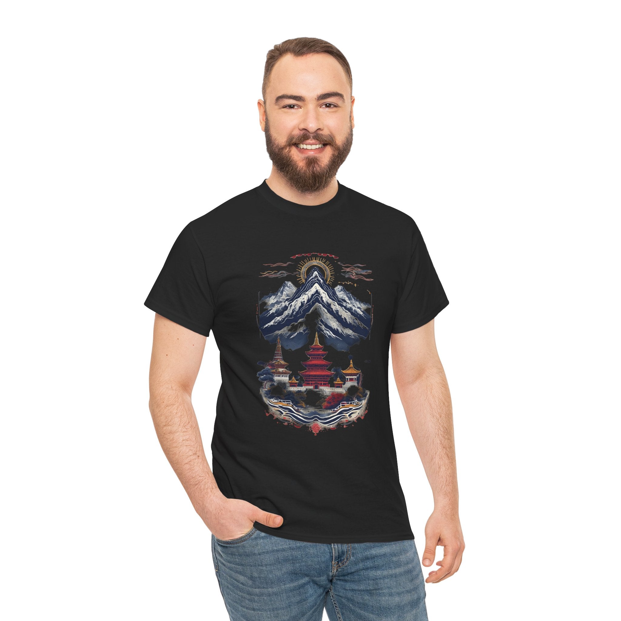 Japanese Mountain Pagoda T-Shirt — Zen Temple Landscape Tee