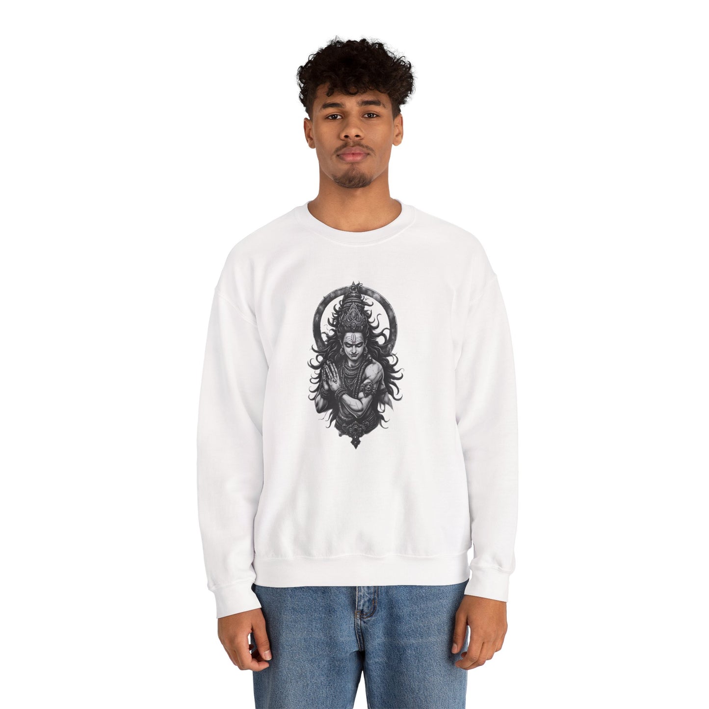 Shiva Meditation Crewneck Sweatshirt — Detailed Shiva Portrait Spiritual Yoga Pullover