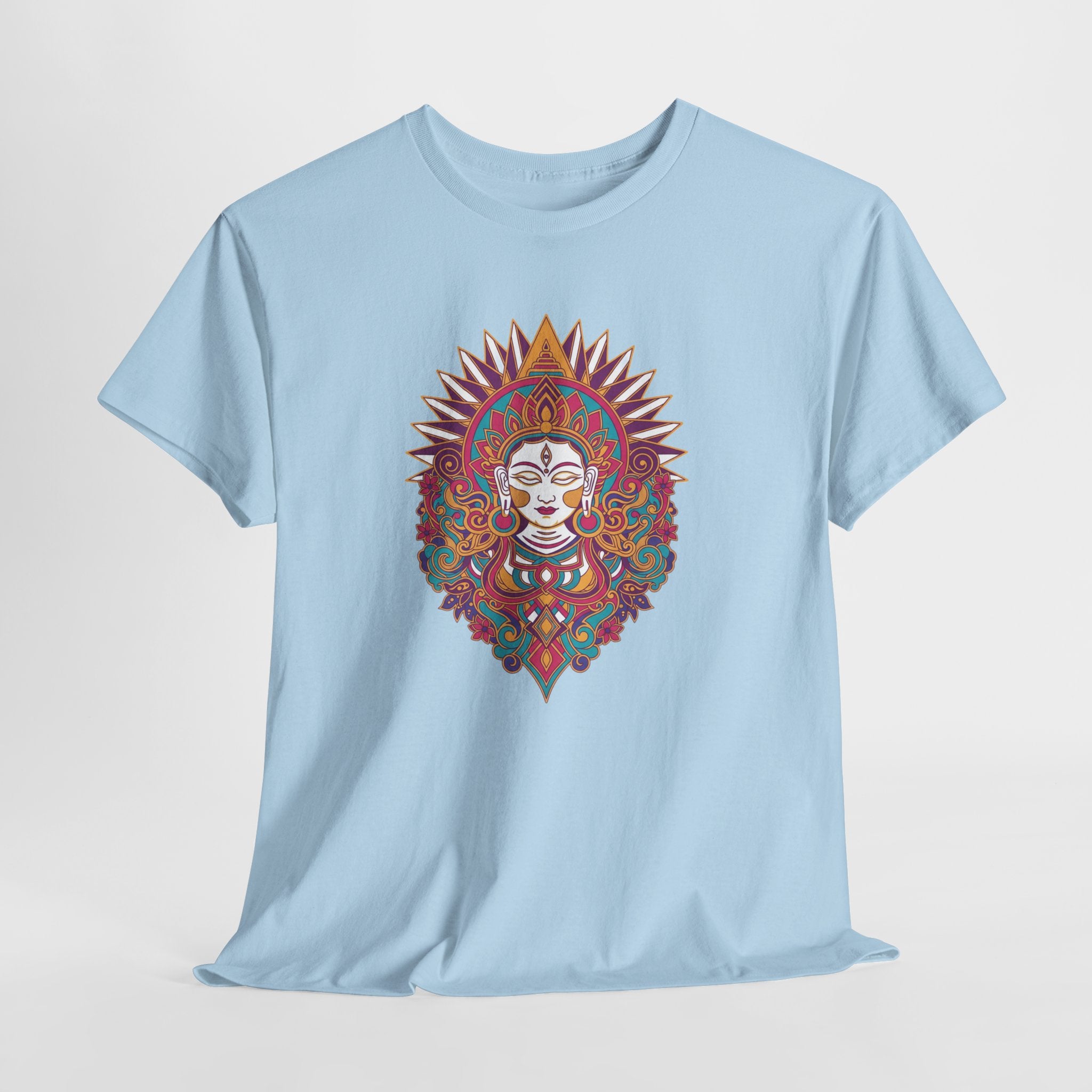 Spiritual Goddess Sun Mandala Tee — Colorful Boho Yoga T‑Shirt