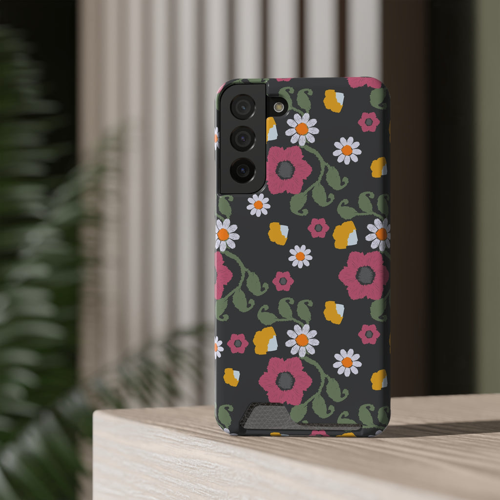 Floral Phone Case with Card Holder, Stylish Smartphone Accessory, Gifts for Her, Trendy Floral Design, Perfect for Spring & Summer