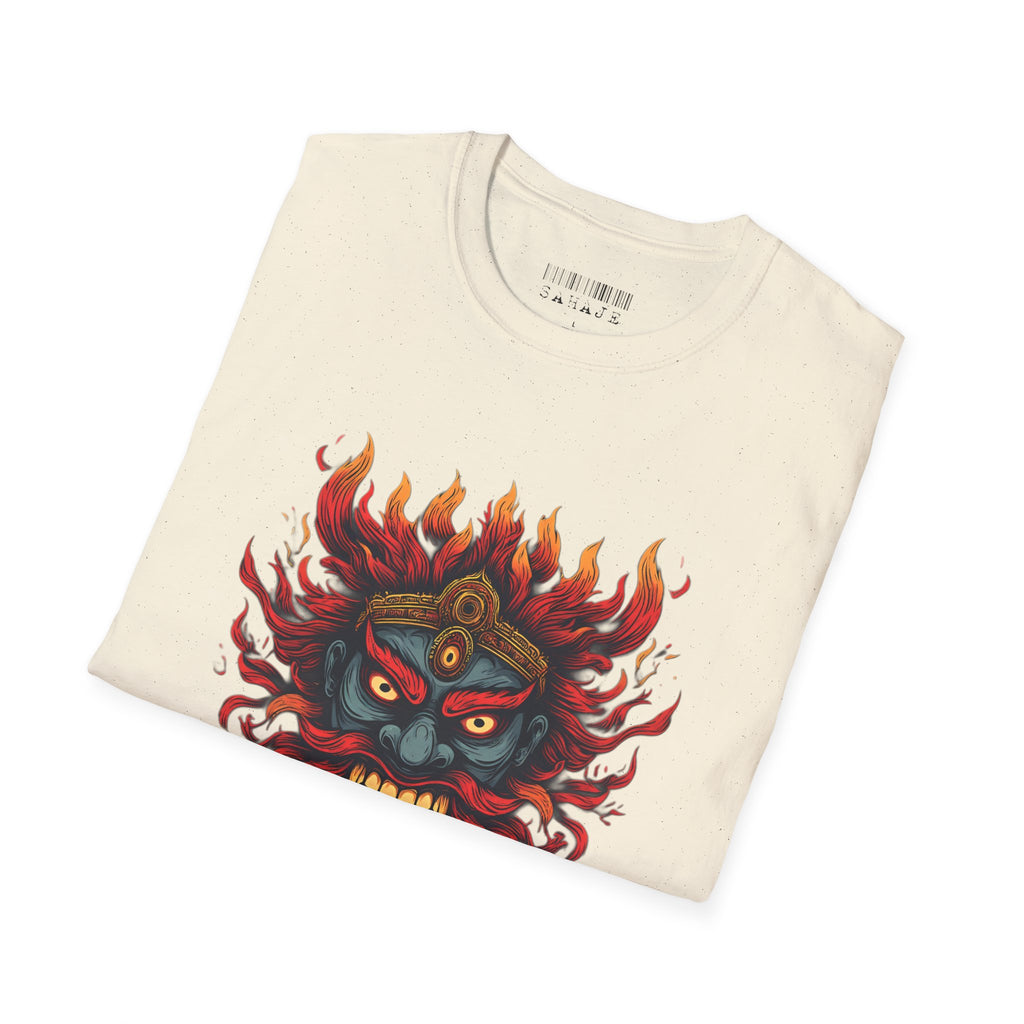 Flaming Demon Mask T-Shirt — Fierce Tattoo-Style Graphic Tee