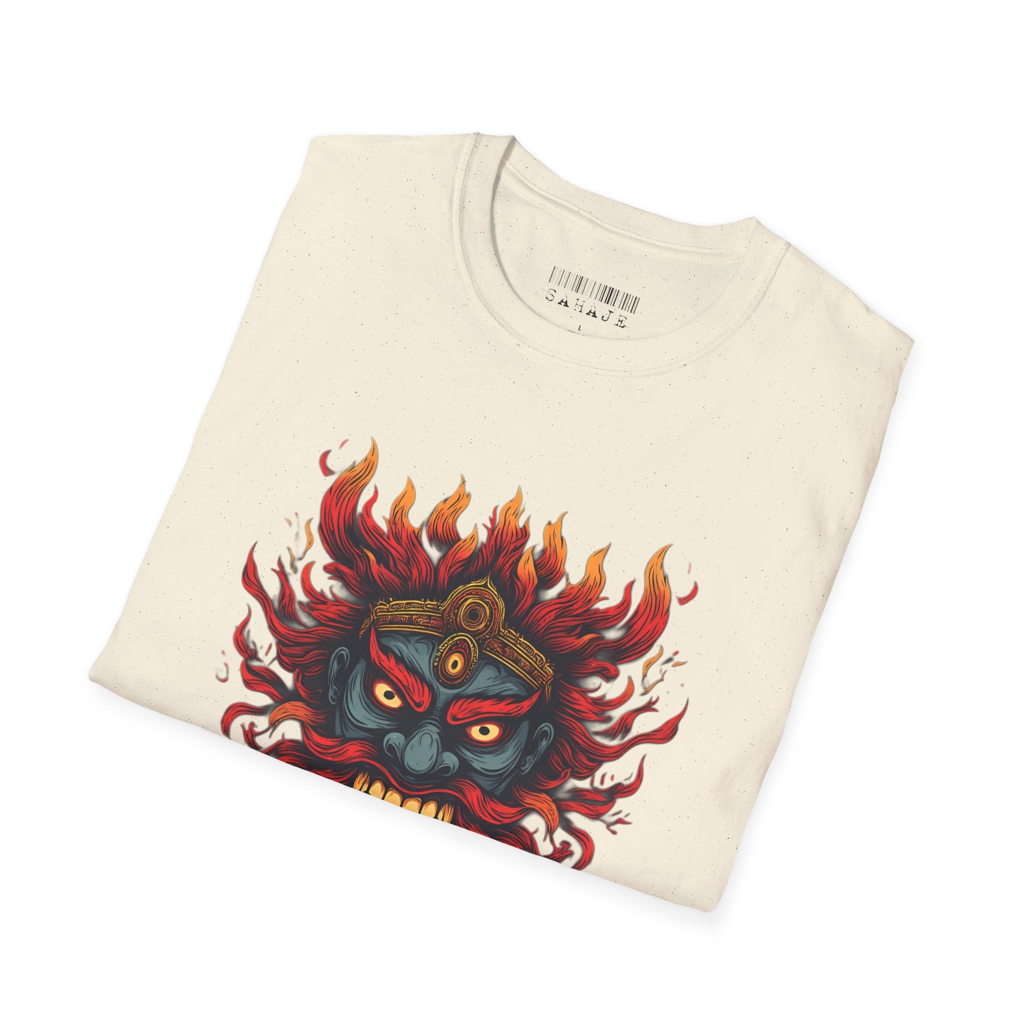 Flaming Demon Mask T-Shirt — Fierce Tattoo-Style Graphic Tee