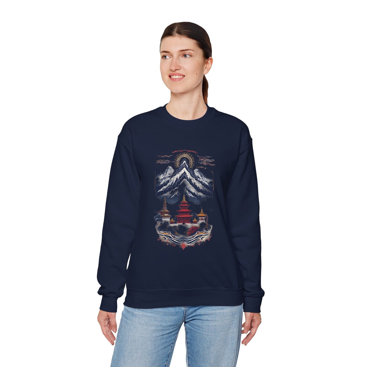 Japanese Mountain Pagoda Crewneck Sweatshirt