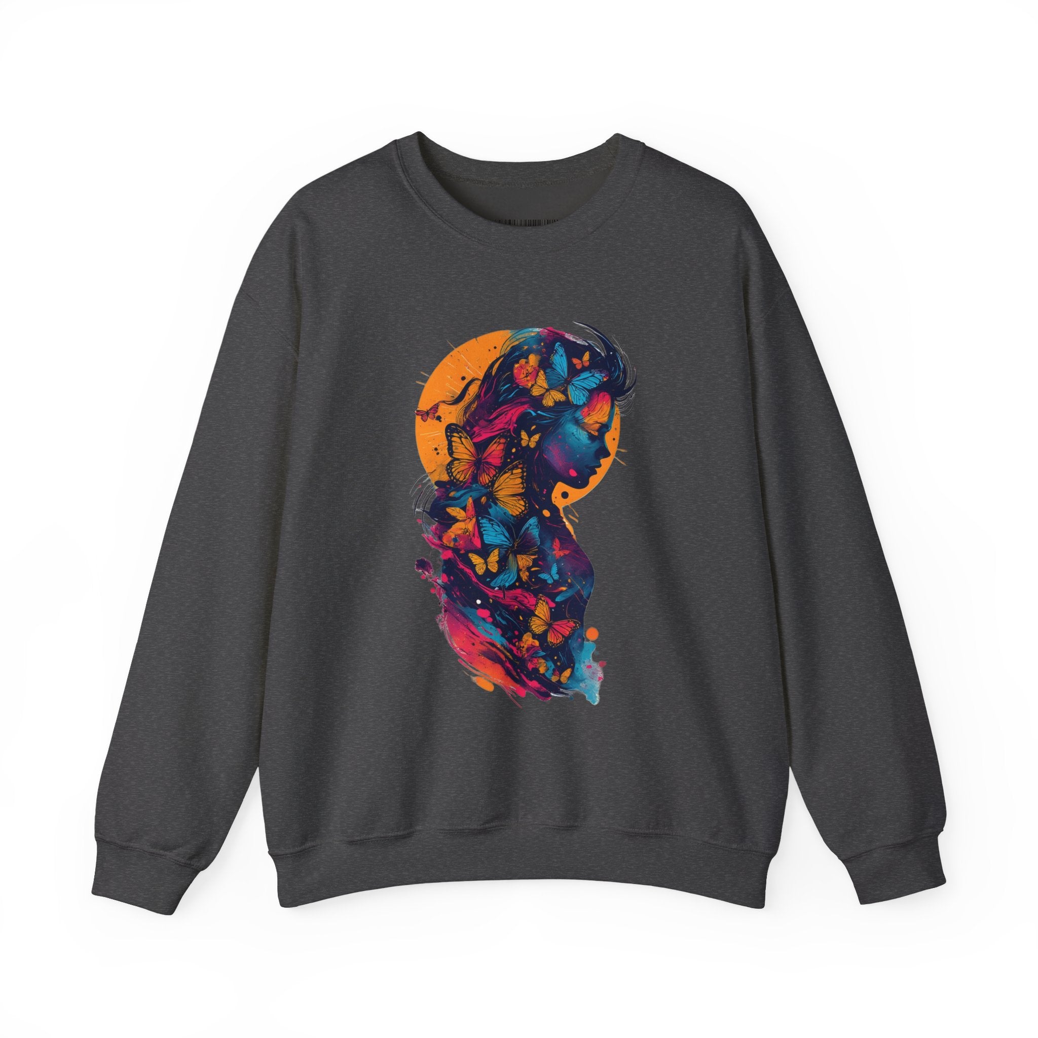 Butterfly Silhouette Crewneck Sweatshirt — Colorful Butterfly Profile Graphic