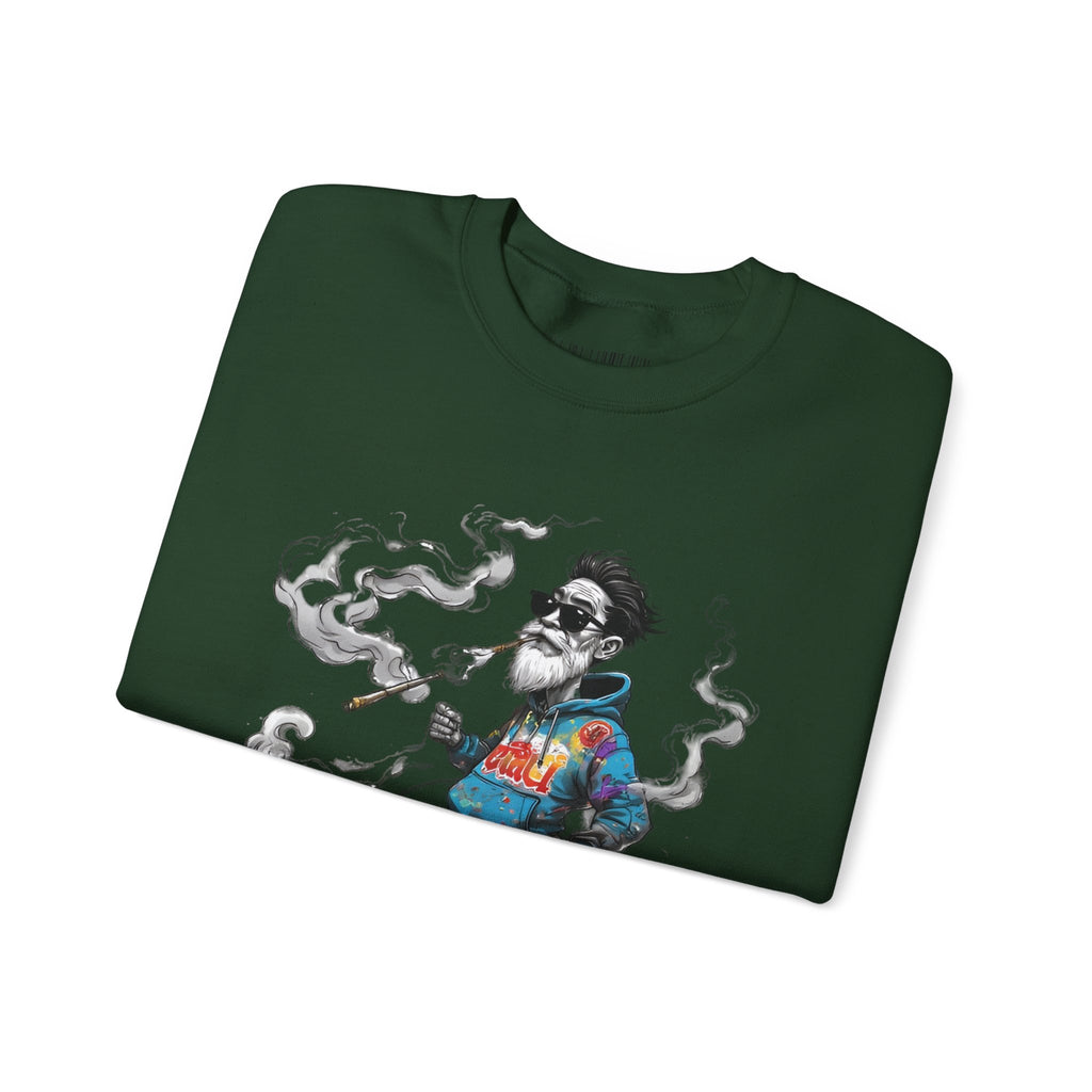 Crewneck Sweatshirt - Retro Cool Grandpa Smoking Pipe Illustration