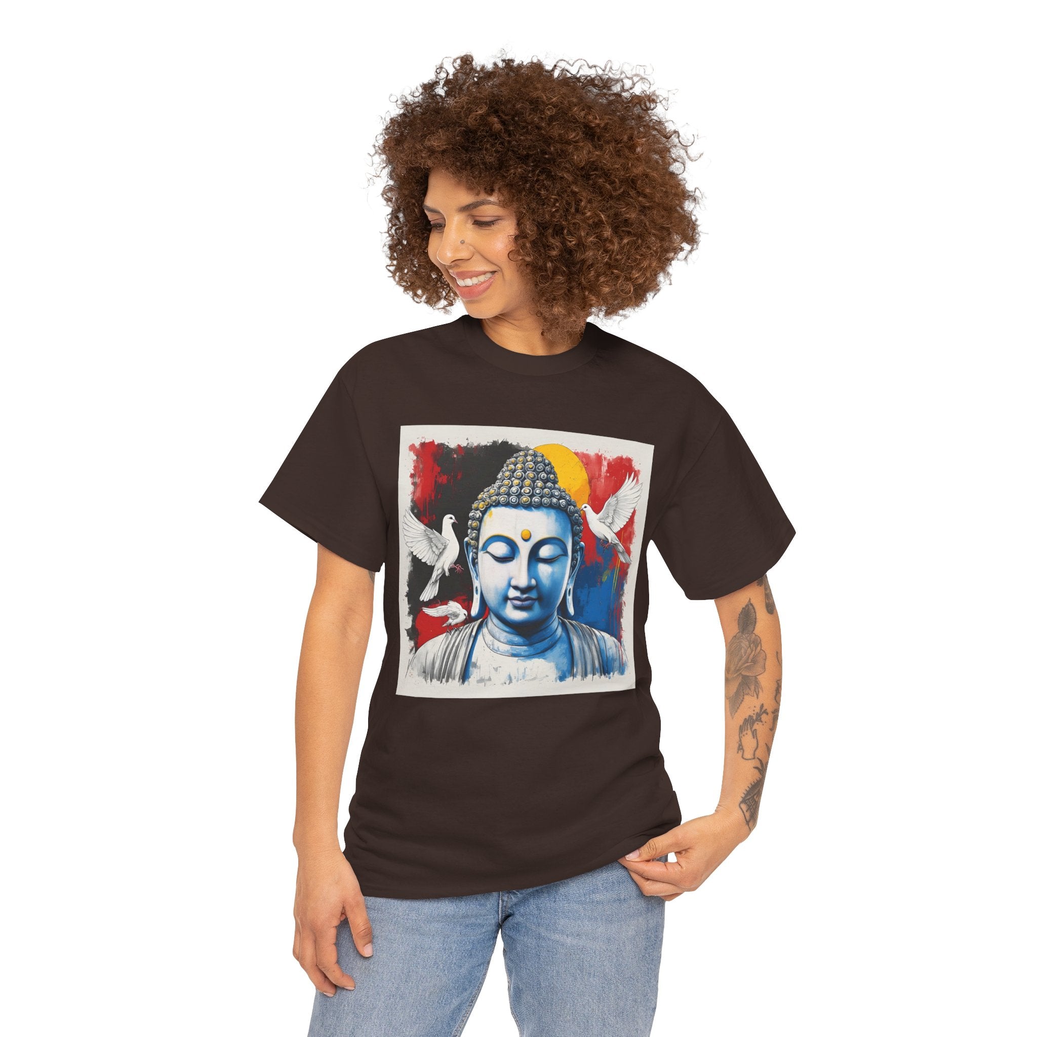 Buddha Peace Tee — Colorful Buddha & Doves Graphic T-Shirt
